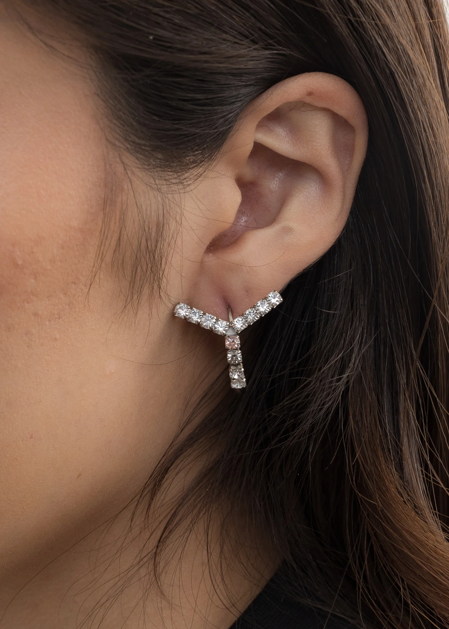 Silver And Rhinestone MINI Y Hoop - Image 5
