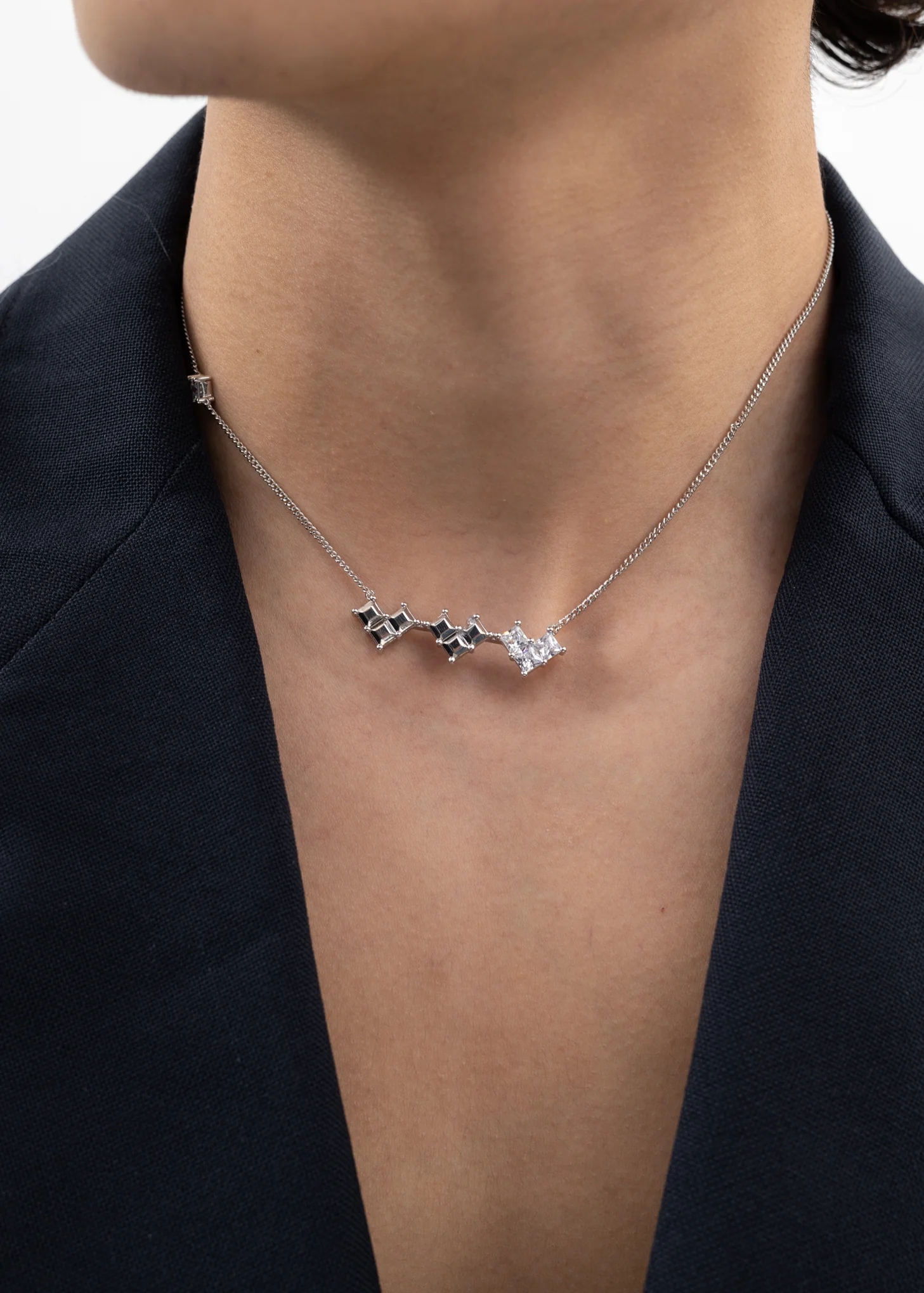 Silver And Rhinestone Three Hearts Necklace - Image 3