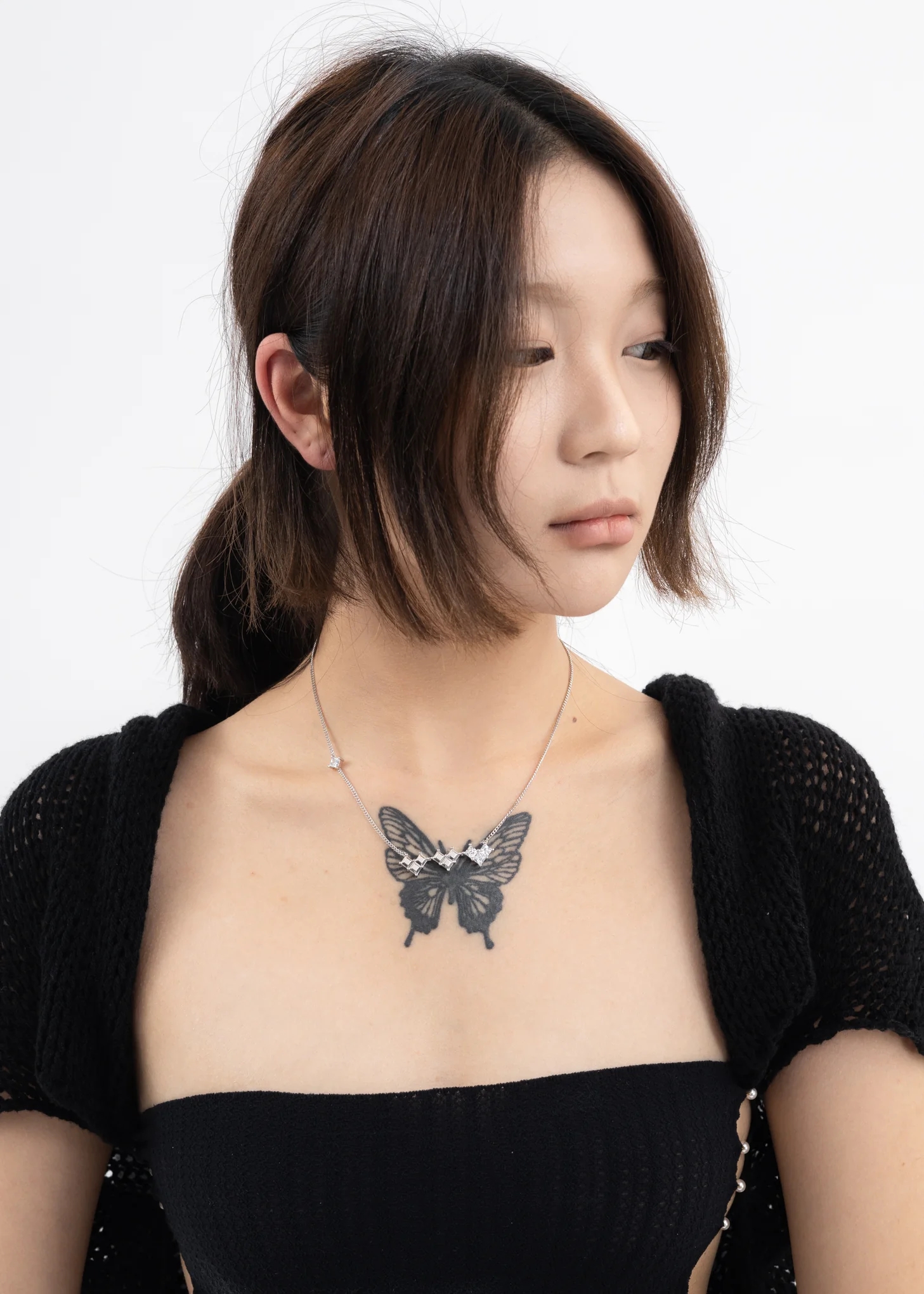 Silver And Rhinestone Three Hearts Necklace - Image 3