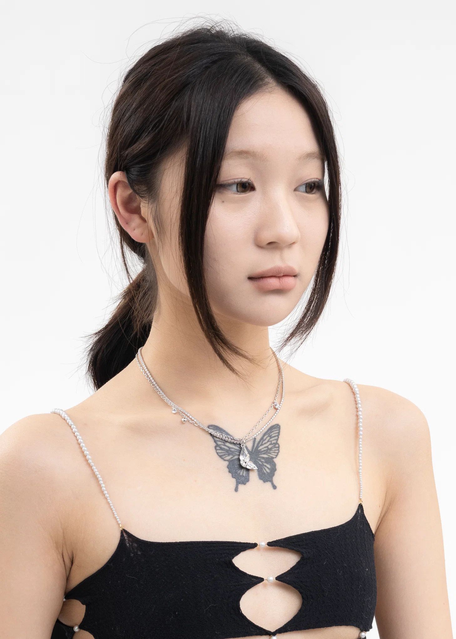 Silver And Rhinestone Wing  Necklace - Image 3