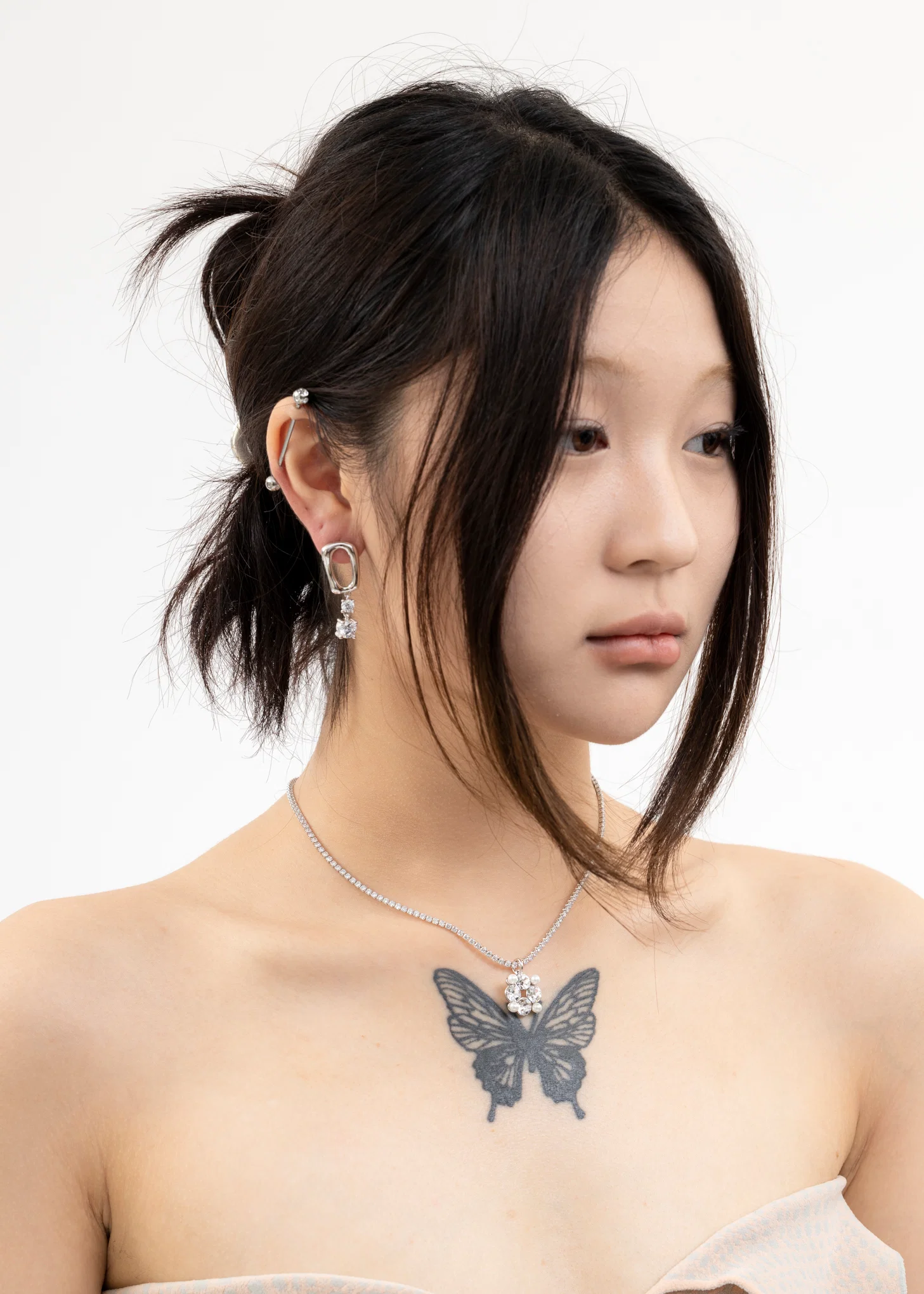 Silver And Rhinestone YINFU 2 Earring - Single - Image 2