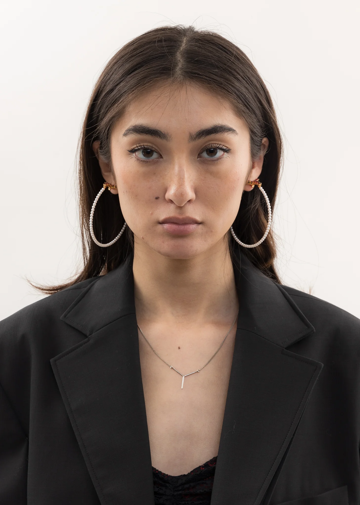 Silver And Ruby MAXI Y PEARL Hoops - Image 4