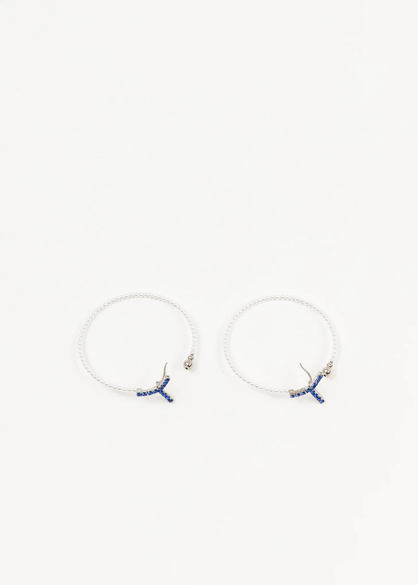 Silver And Sapphire MAXI Y PEARL Hoops - Image 8