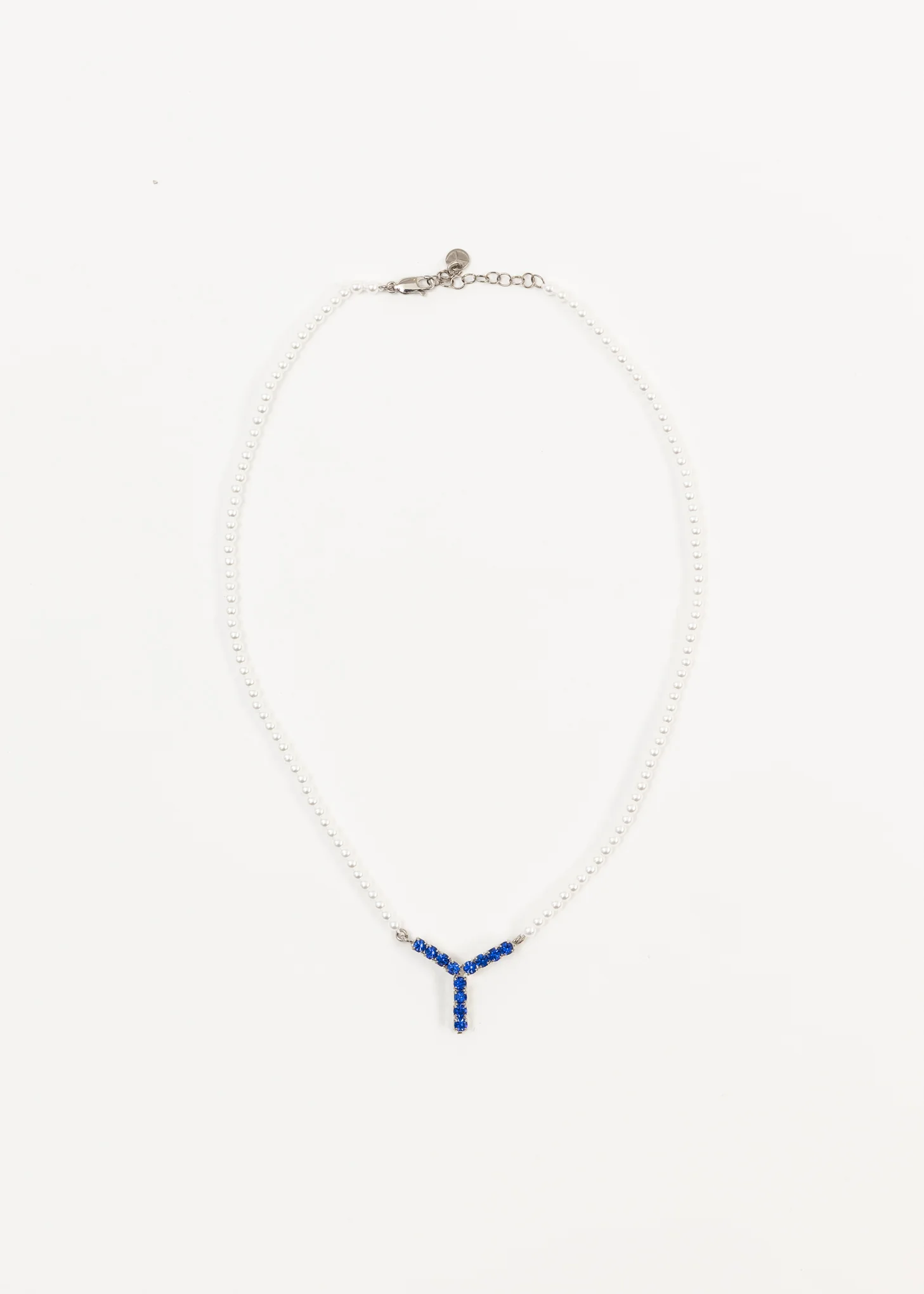 Silver And Sapphire MINI Y PEARL Necklace