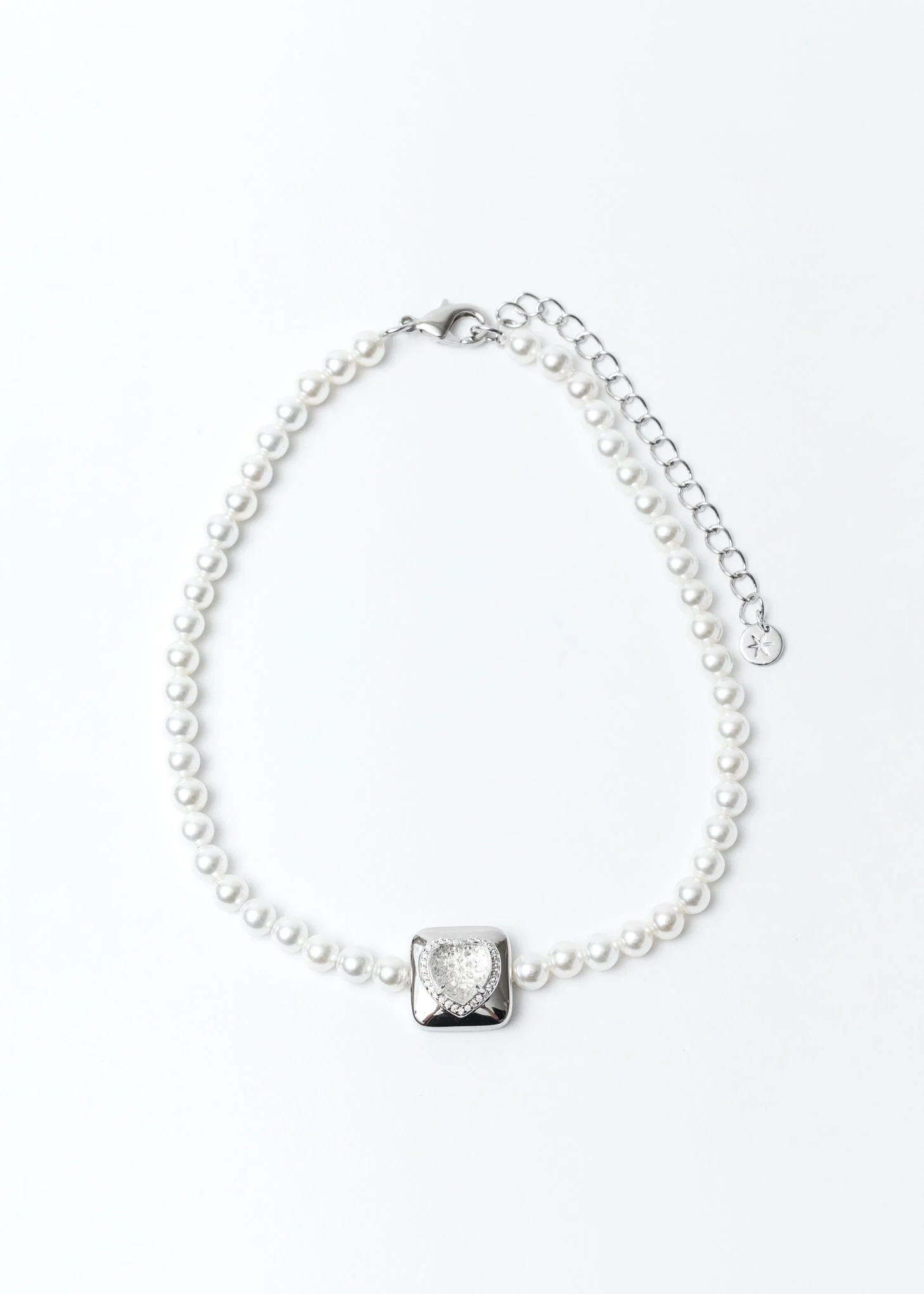 Silver And White Heart Pearl Necklace