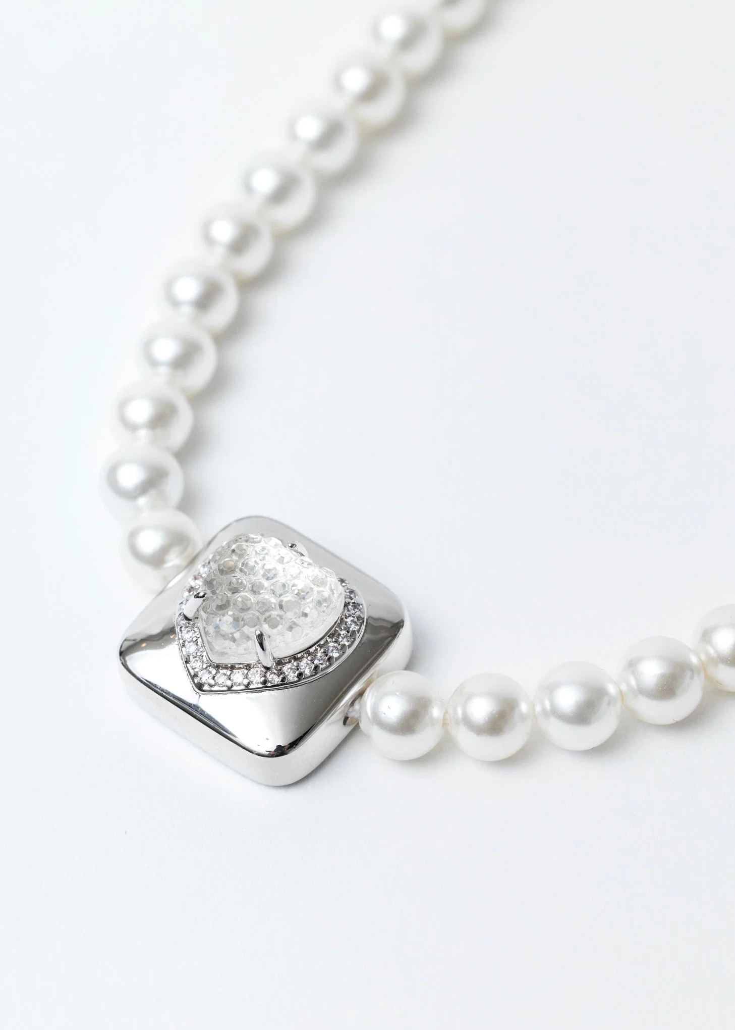 Silver And White Heart Pearl Necklace - Image 5