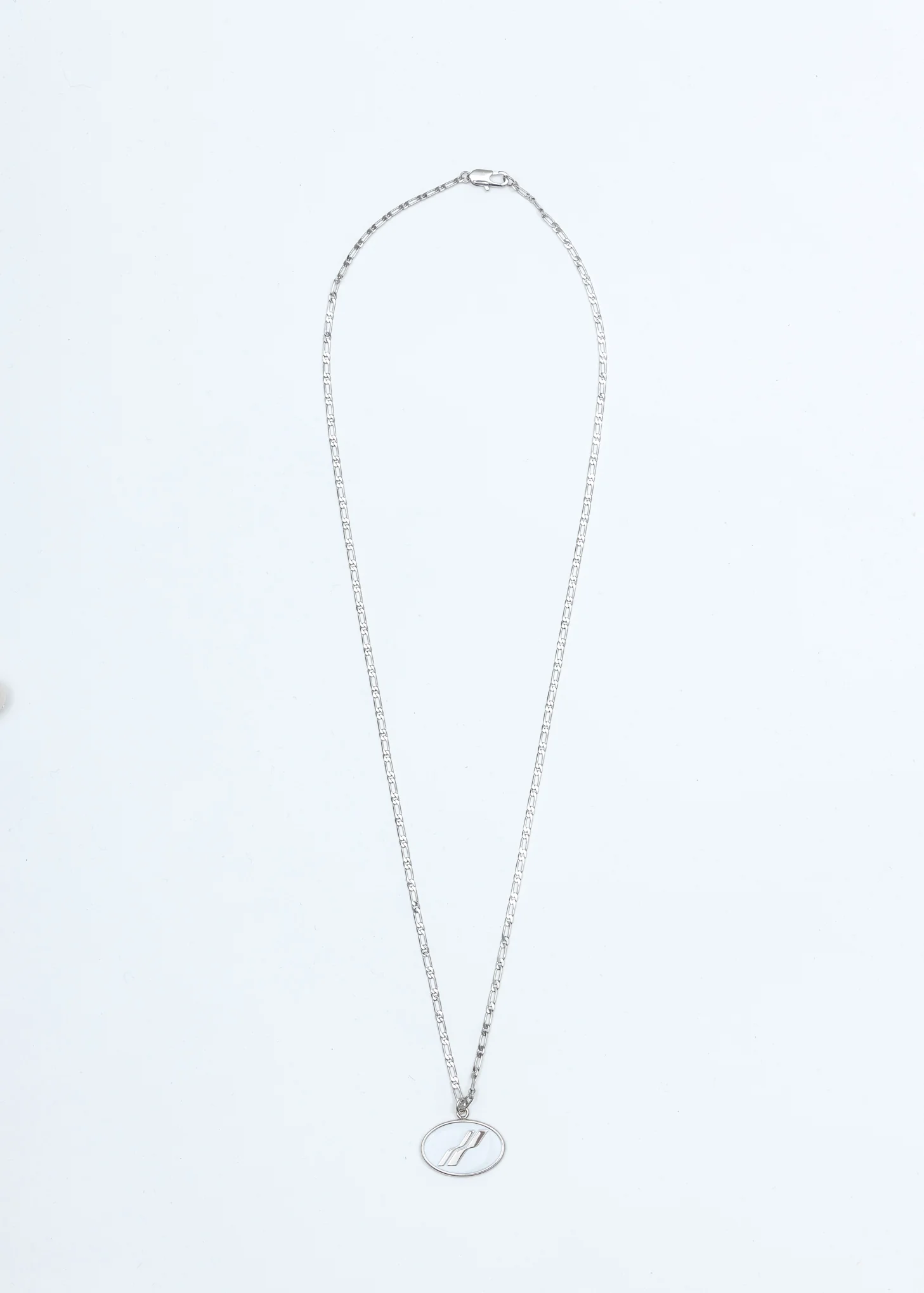 Silver and White Oval Logo Necklace