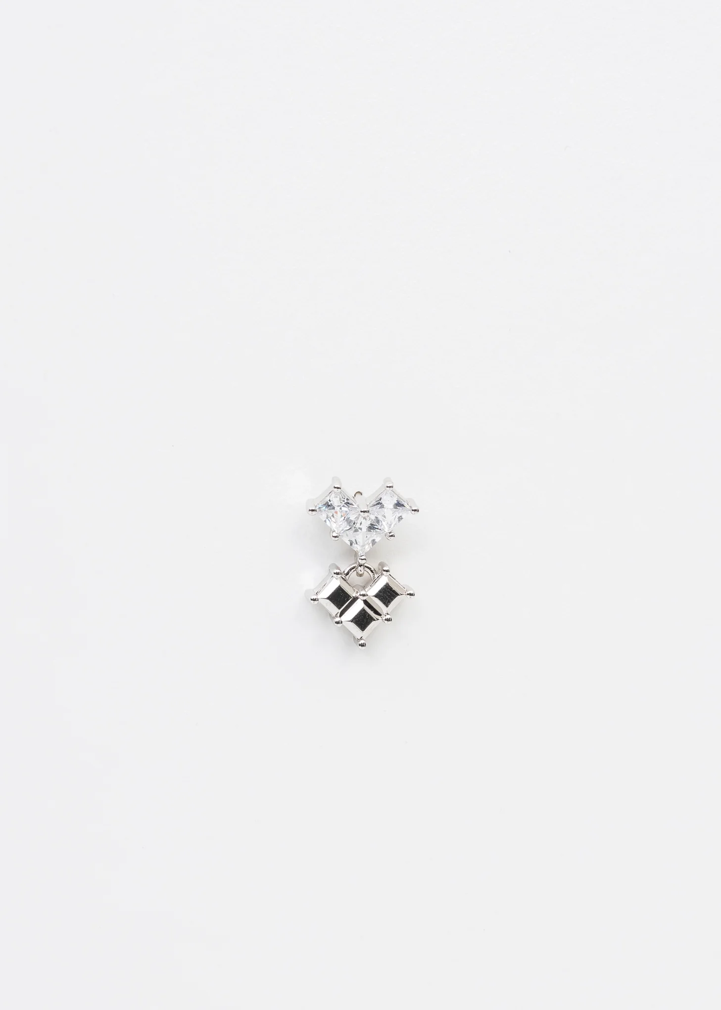 Silver And White Rhinestone Hearts Earring - Single - Image 4