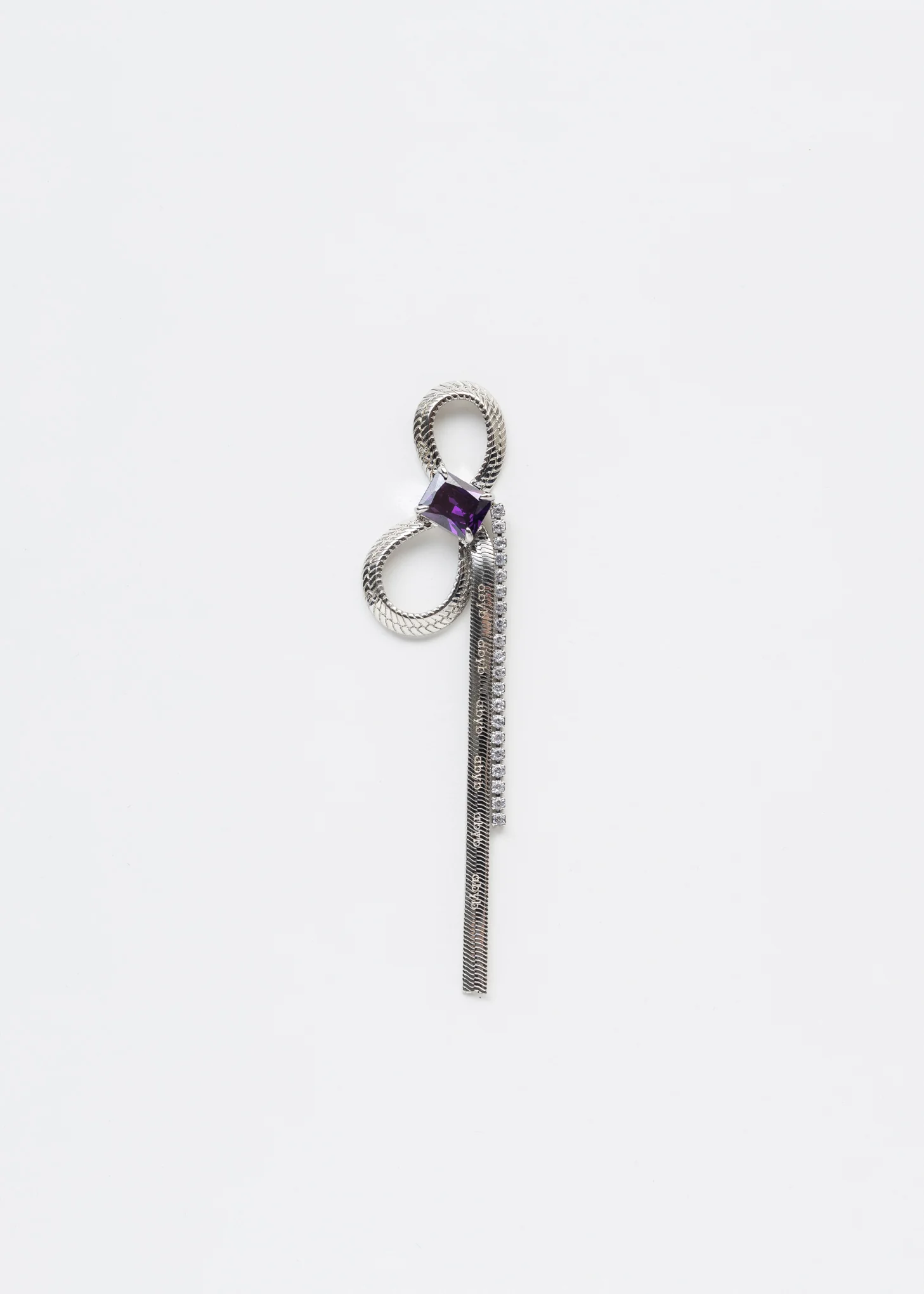 Silver Angel Wings And Purple Stone Earring - Single