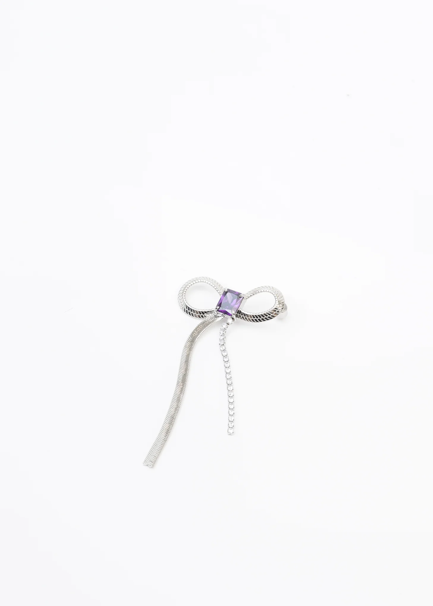 Silver Angel Wings And Purple Stone Earring - Single - Image 4