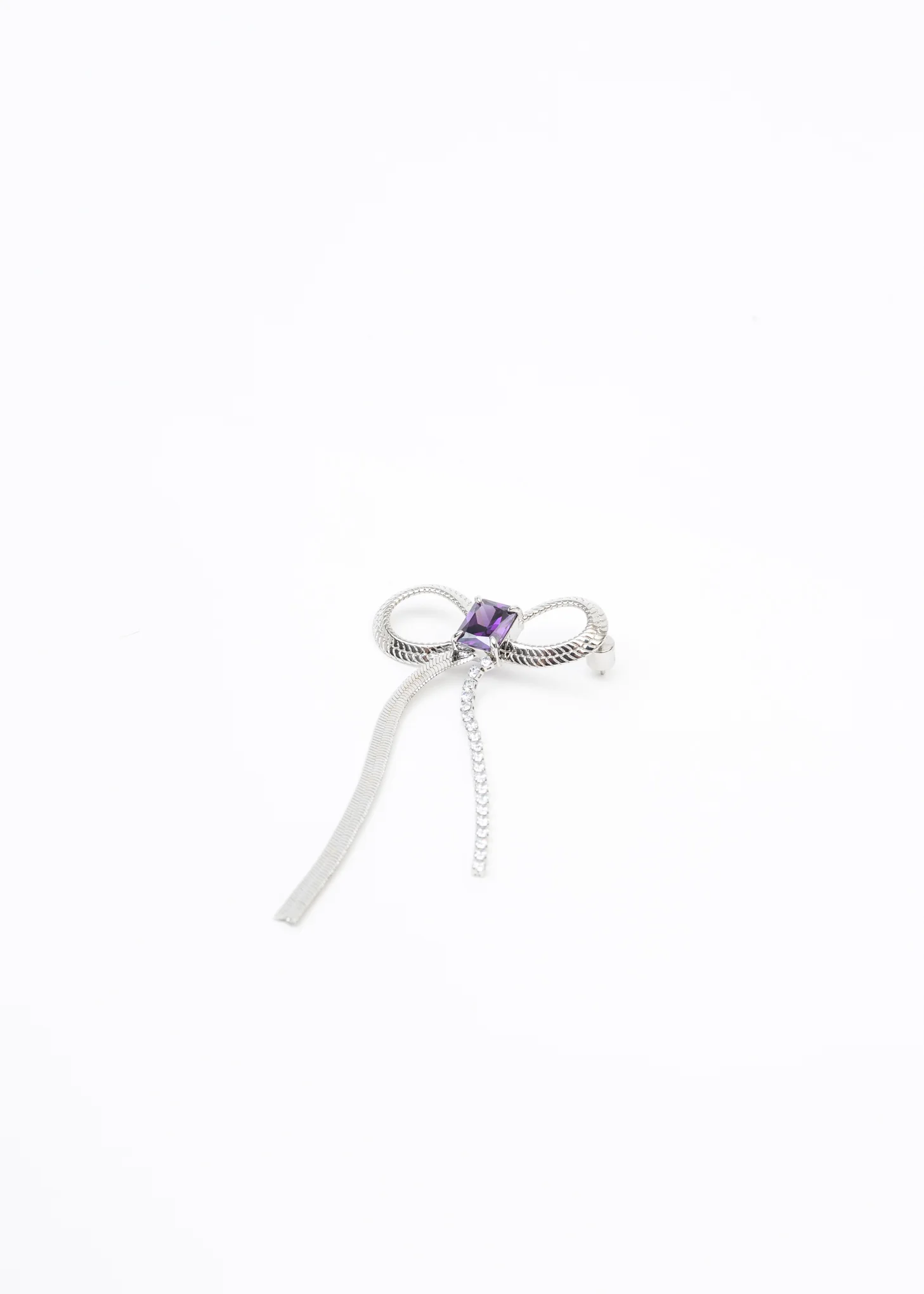 Silver Angel Wings And Purple Stone Earring - Single - Image 5