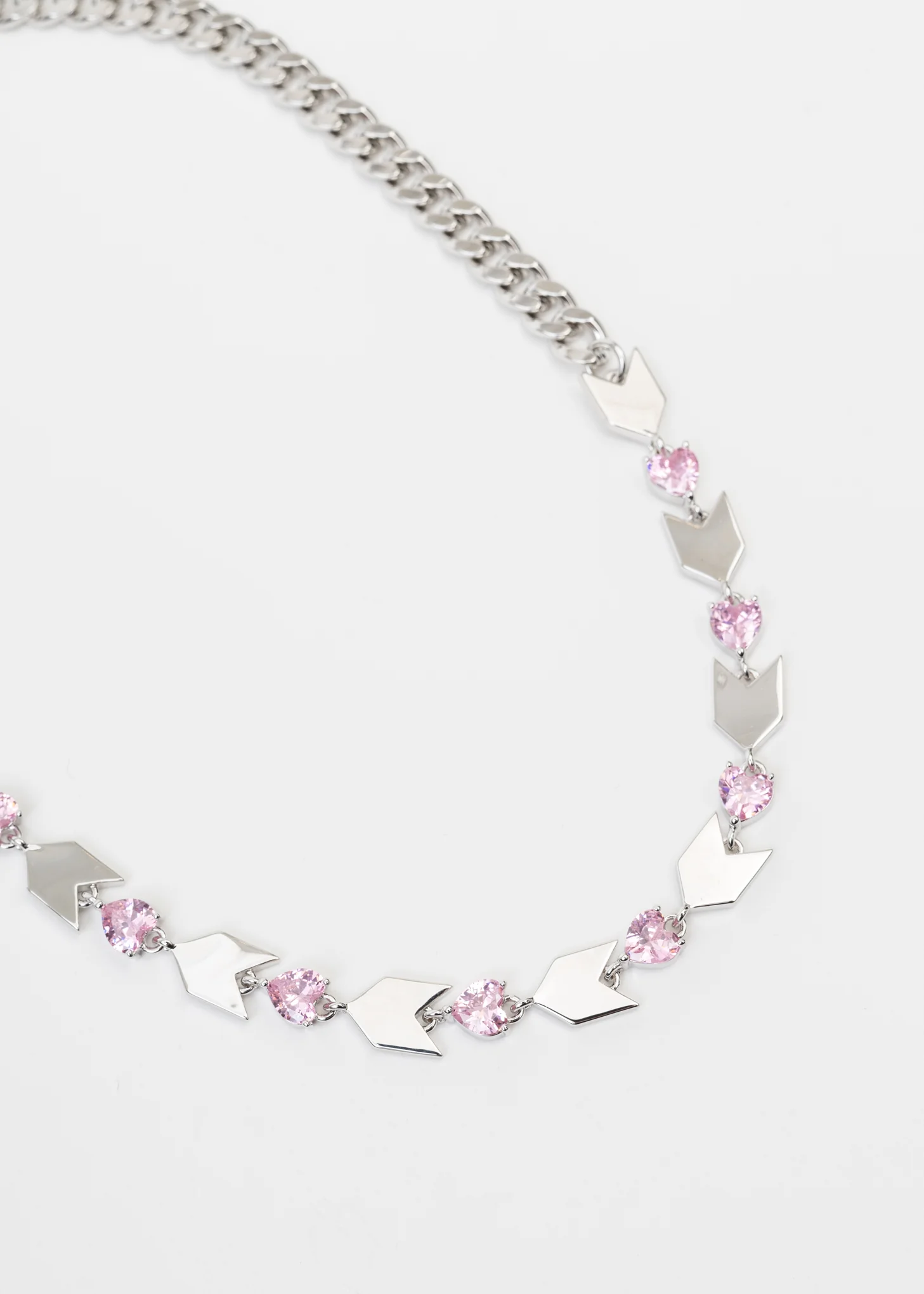Silver Arrows And Rhinestone Hearts Necklace