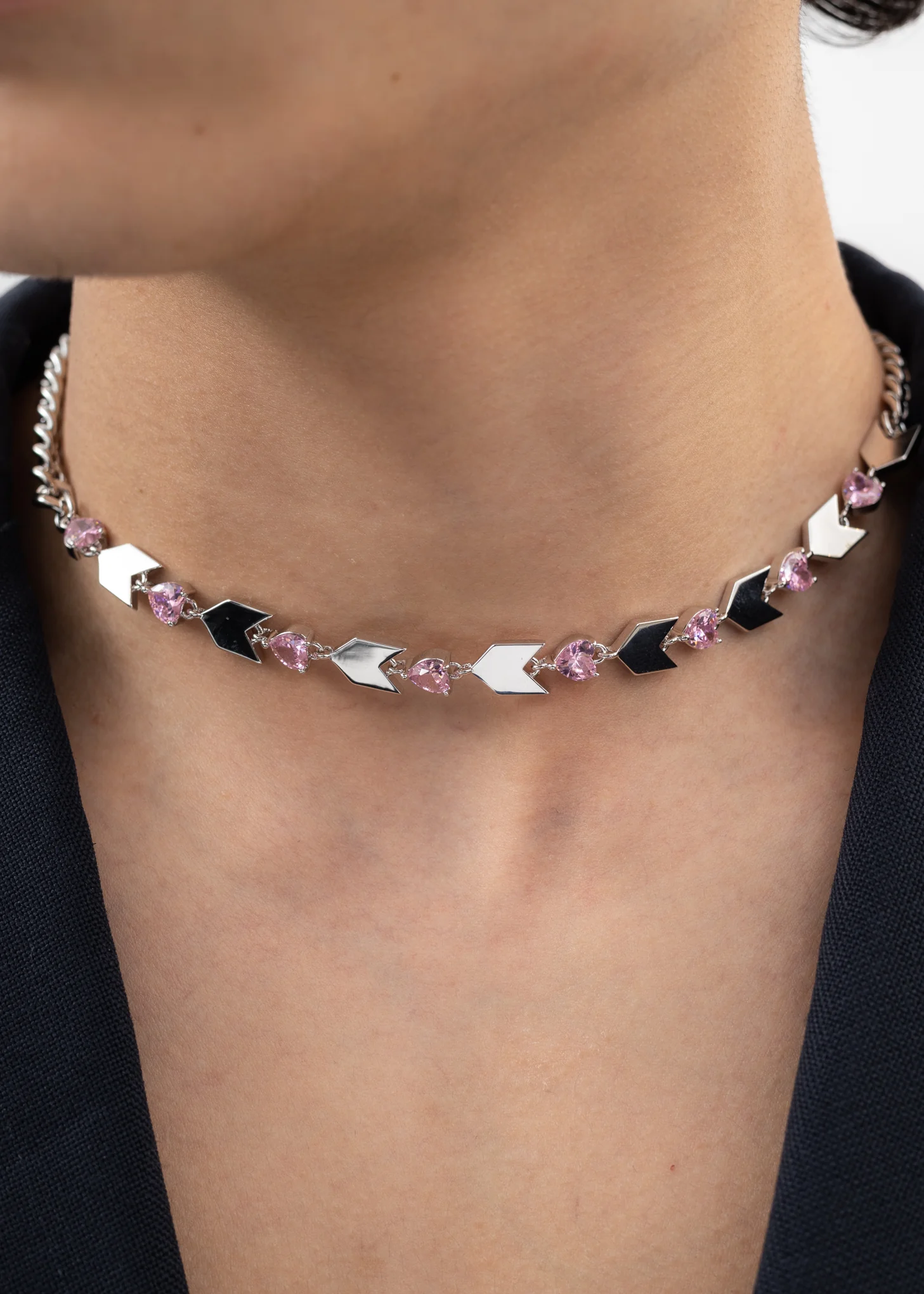 Silver Arrows And Rhinestone Hearts Necklace - Image 3