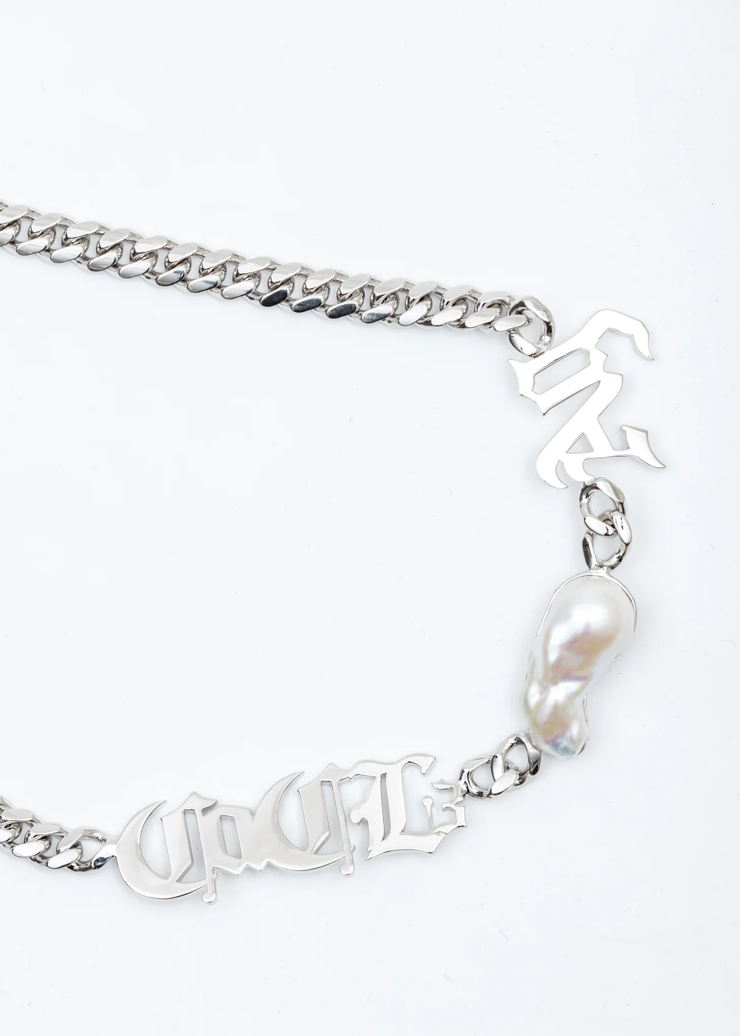 Silver Baroque Pearl Chain Necklace - Image 4