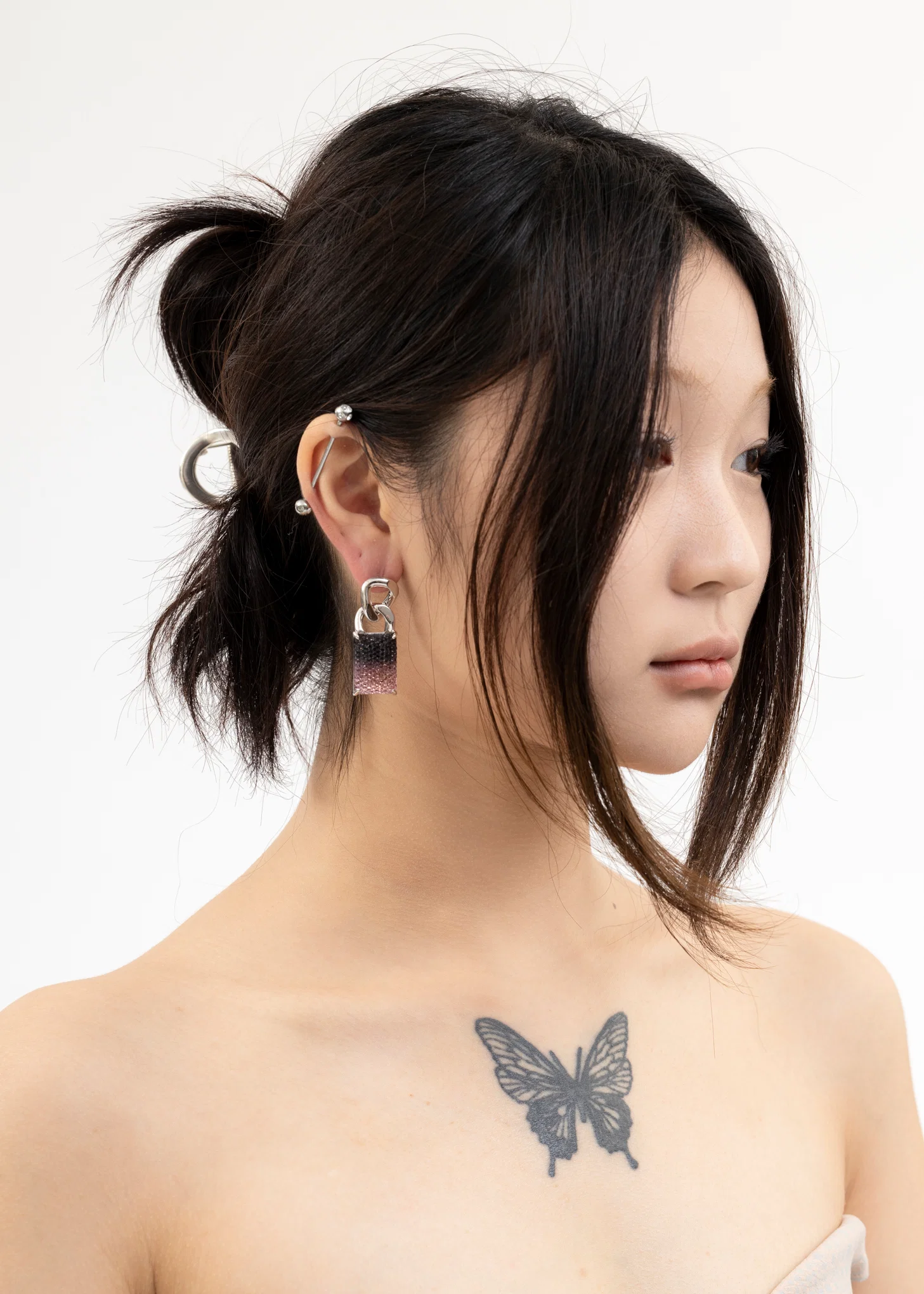 Silver BLACK PINK Earring - Single - Image 2