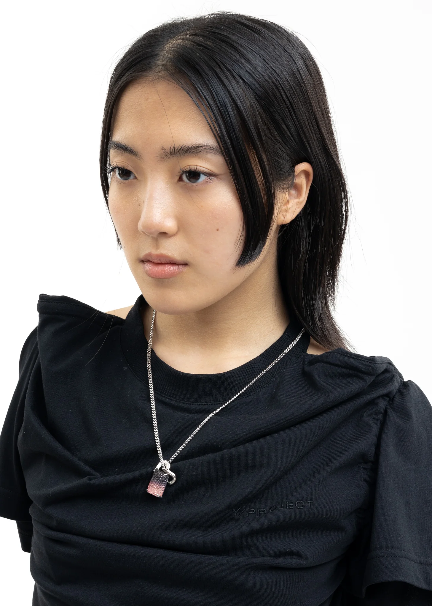 Silver Black/Pink Lock Necklace - Image 2