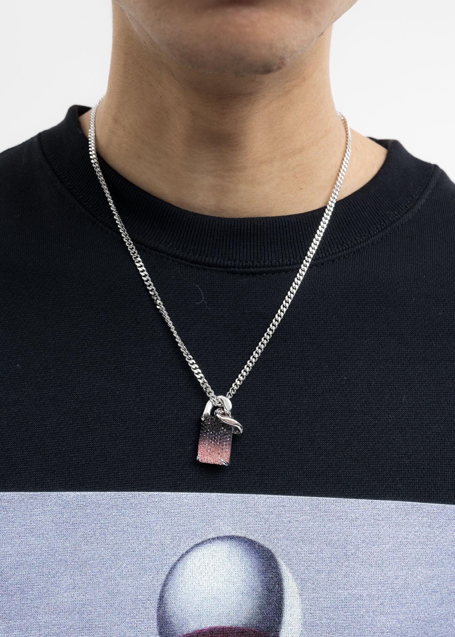 Silver Black/Pink Lock Necklace - Image 2