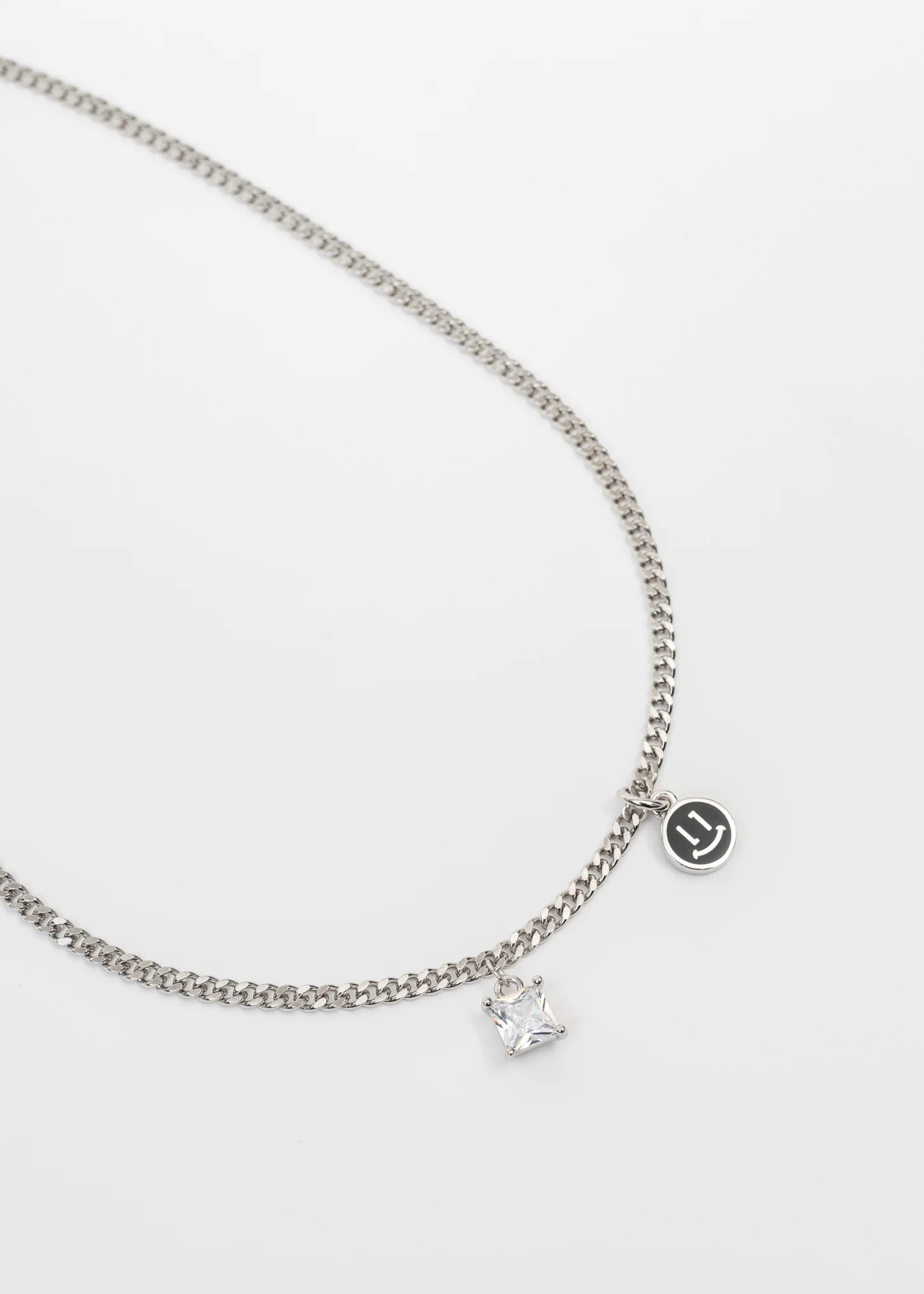 Silver Black Smiley and Stone Necklace