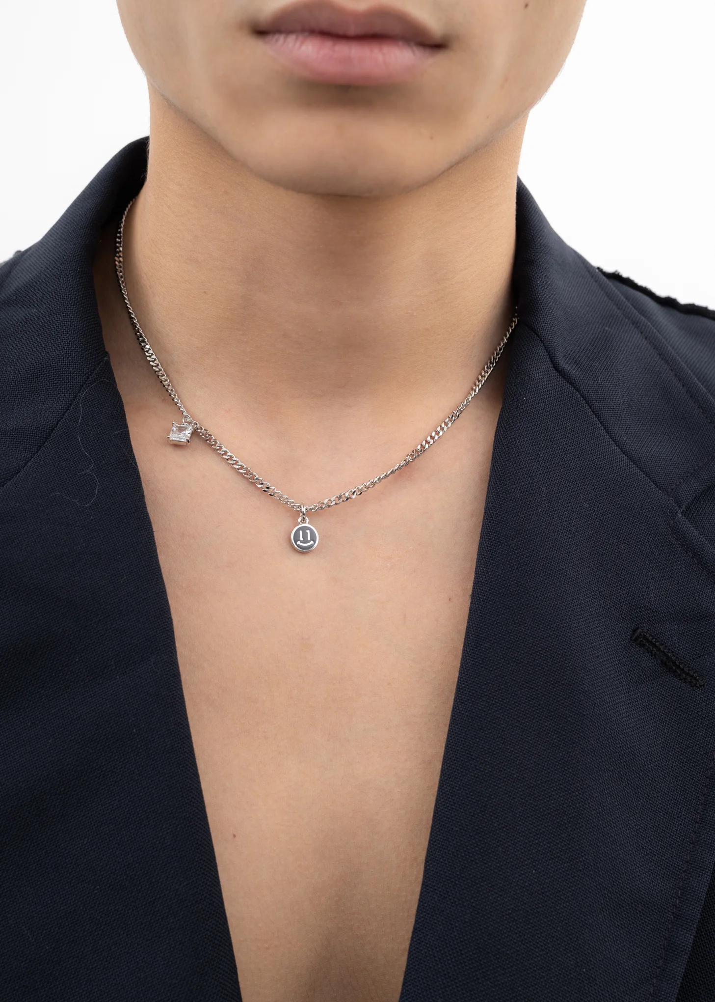 Silver Black Smiley and Stone Necklace - Image 3
