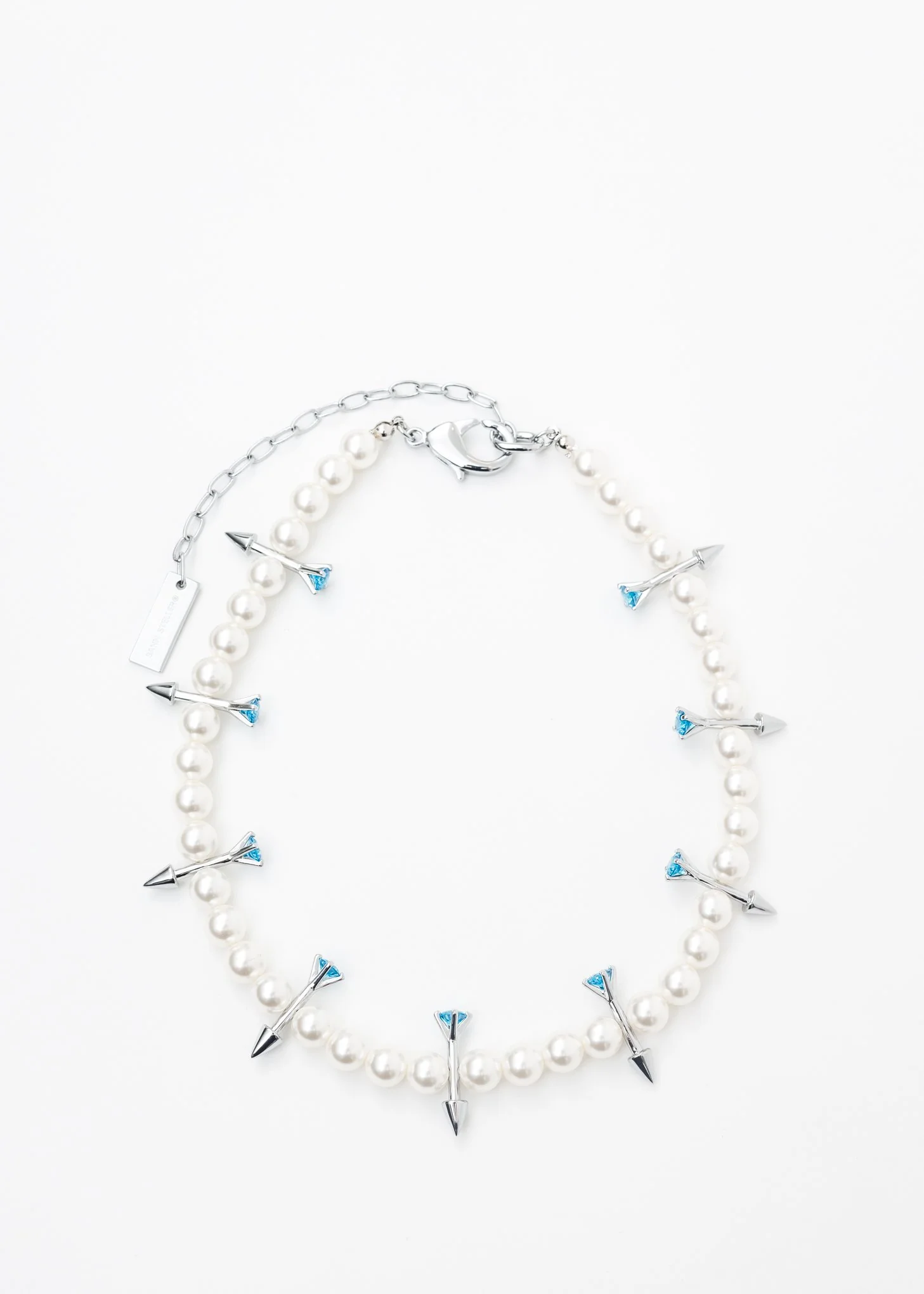 Silver Blue Stone Earring  And Pearl Necklace