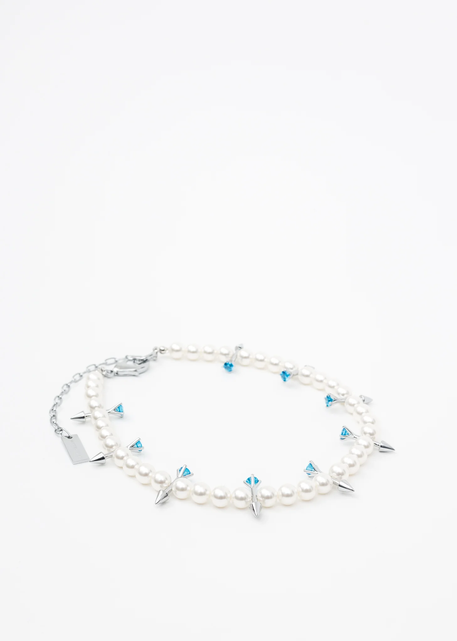 Silver Blue Stone Earring  And Pearl Necklace - Image 3