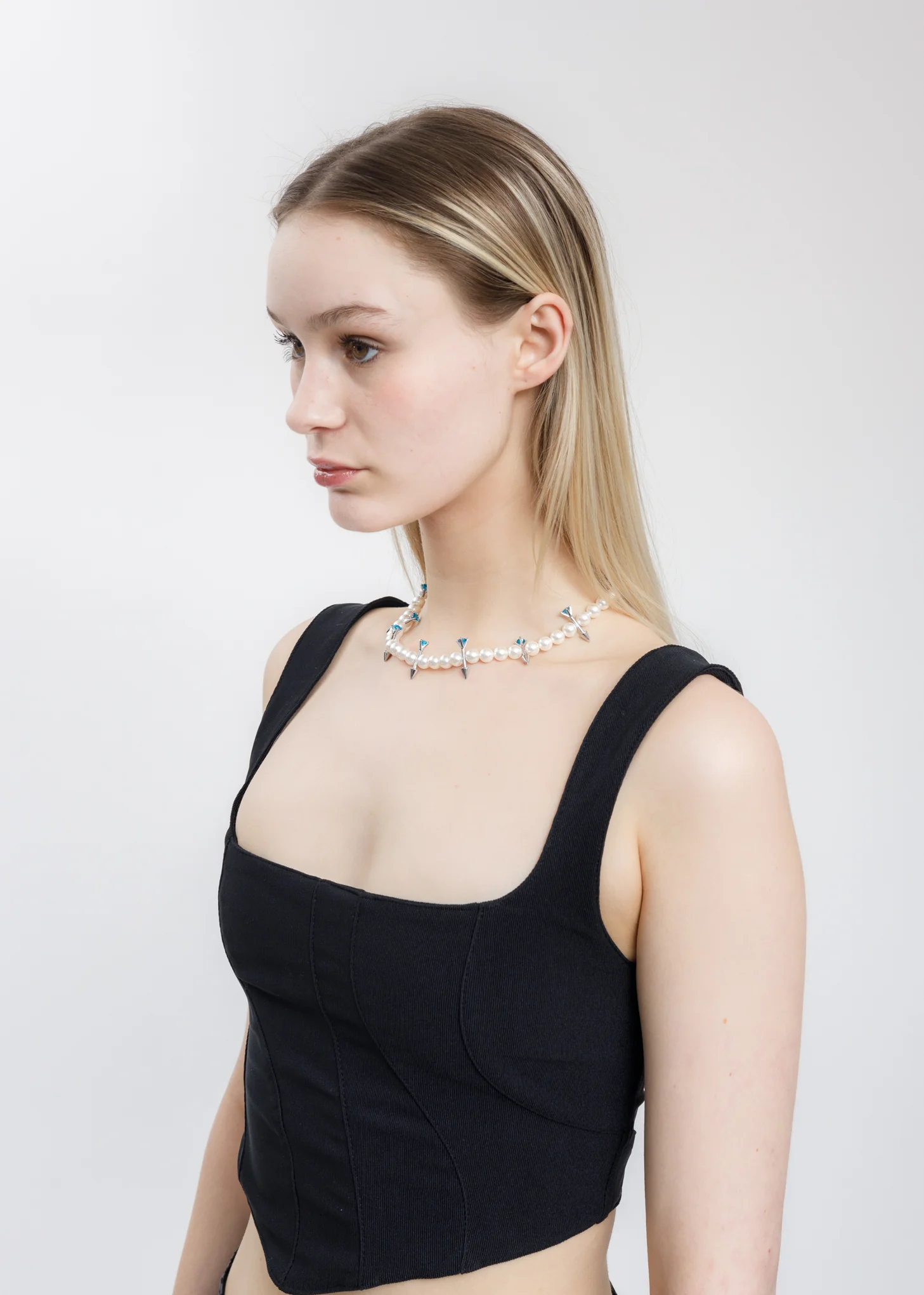Silver Blue Stone Earring  And Pearl Necklace - Image 4