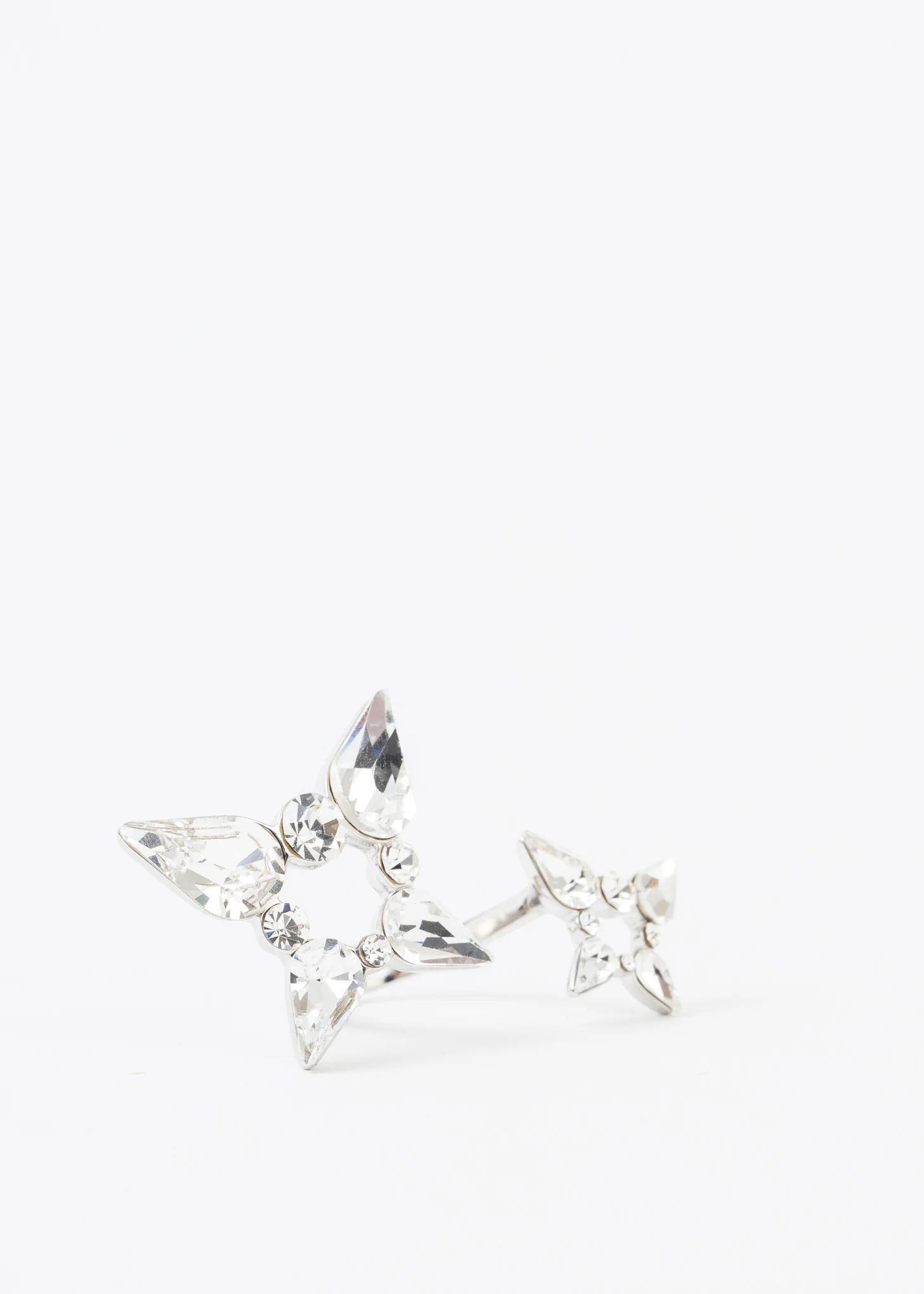 Silver Rhinestone Butterflies Ring
