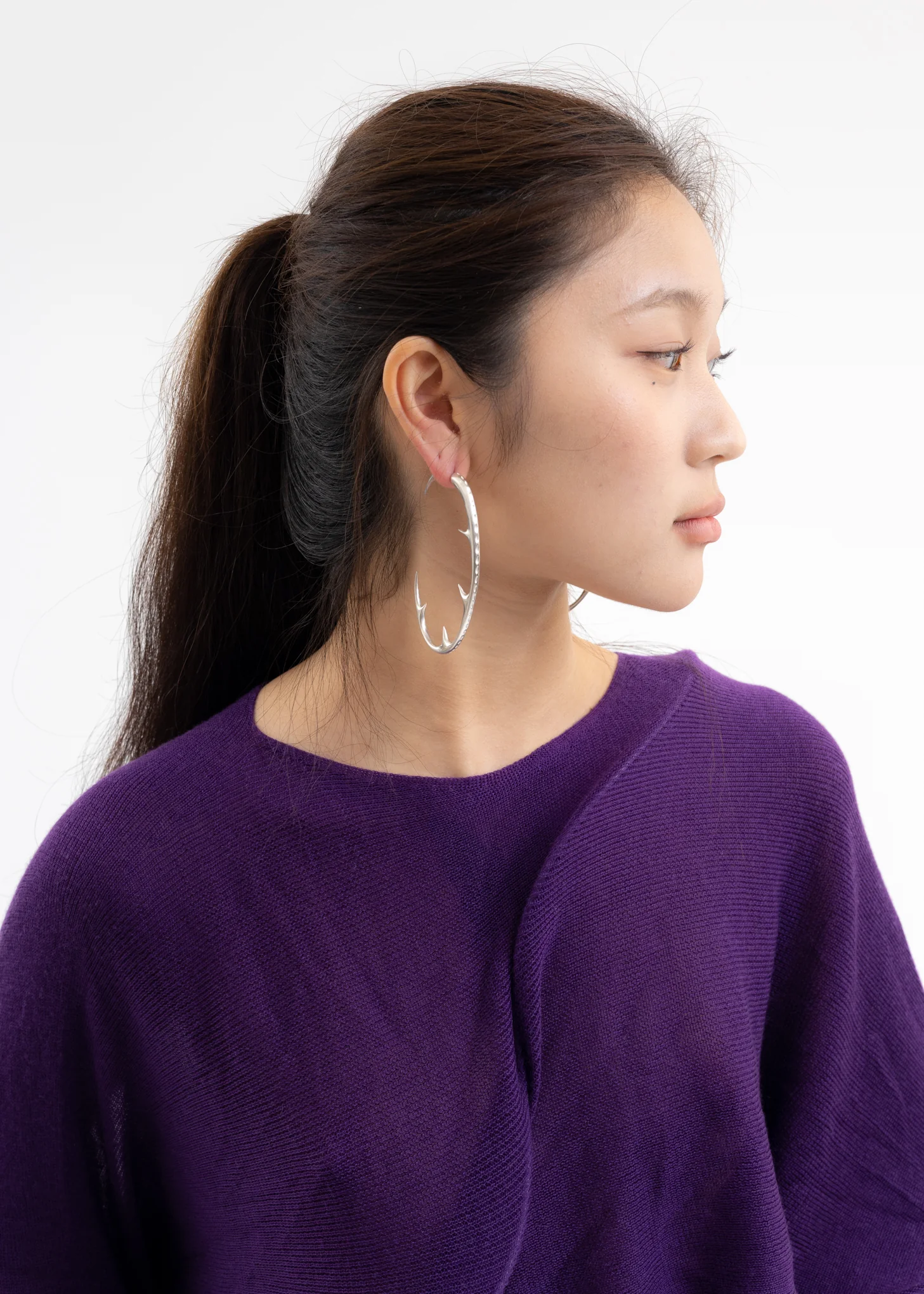 SILVER “C” BARB THORNS EARRINGS - Single - Image 2