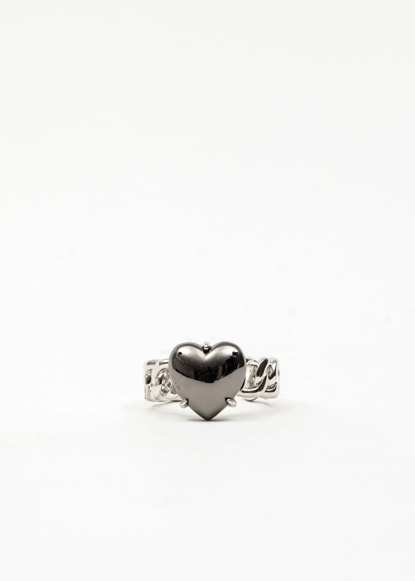 Silver Chain And Black Heart Ring