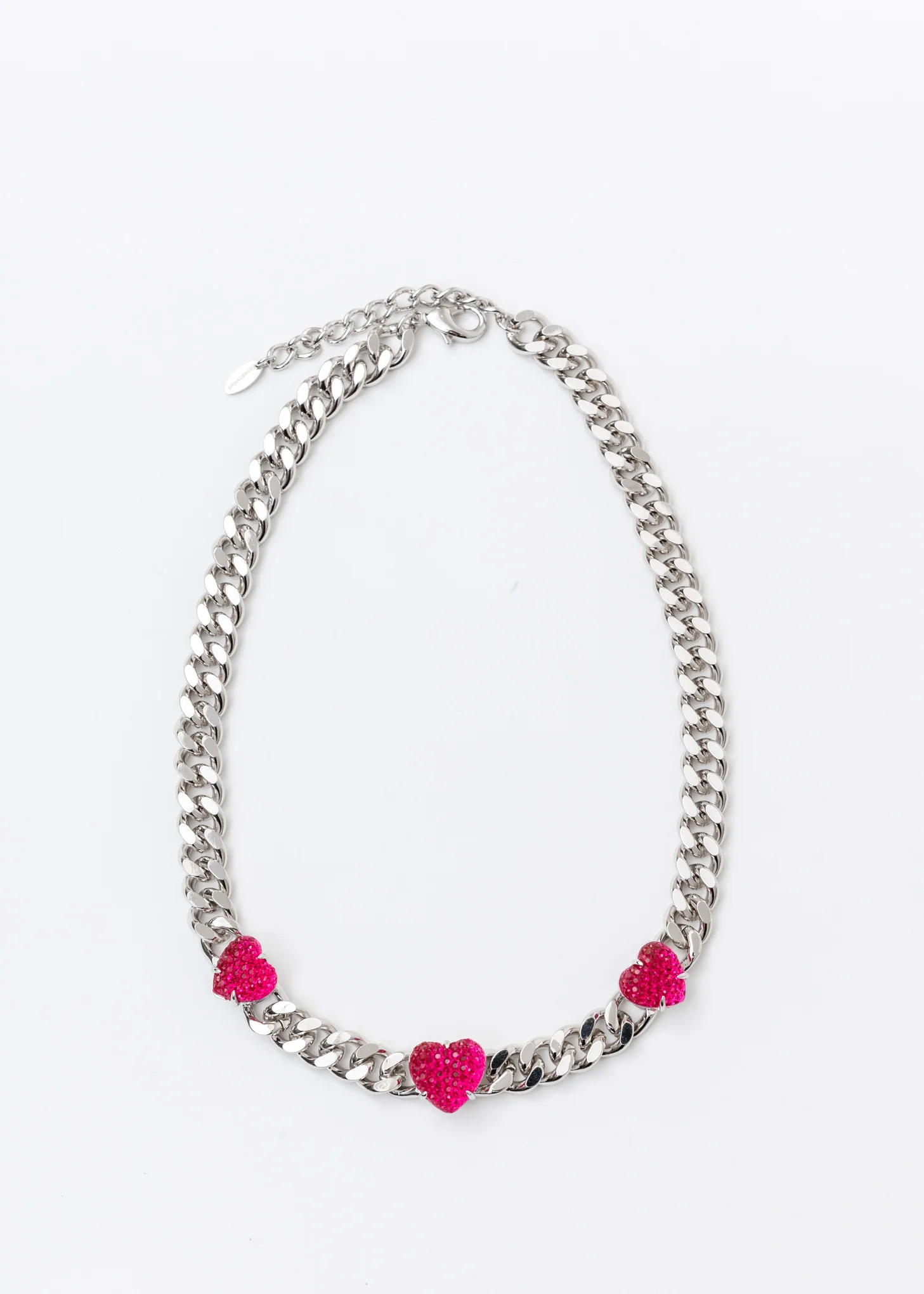 Silver Chain And Pink Heart Necklace