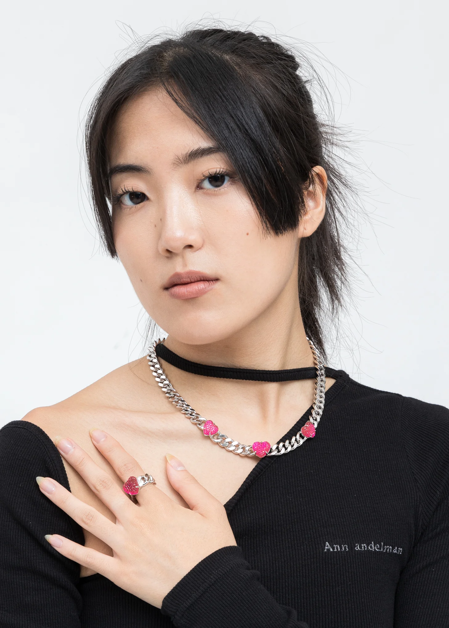 Silver Chain And Pink Heart Ring - Image 2