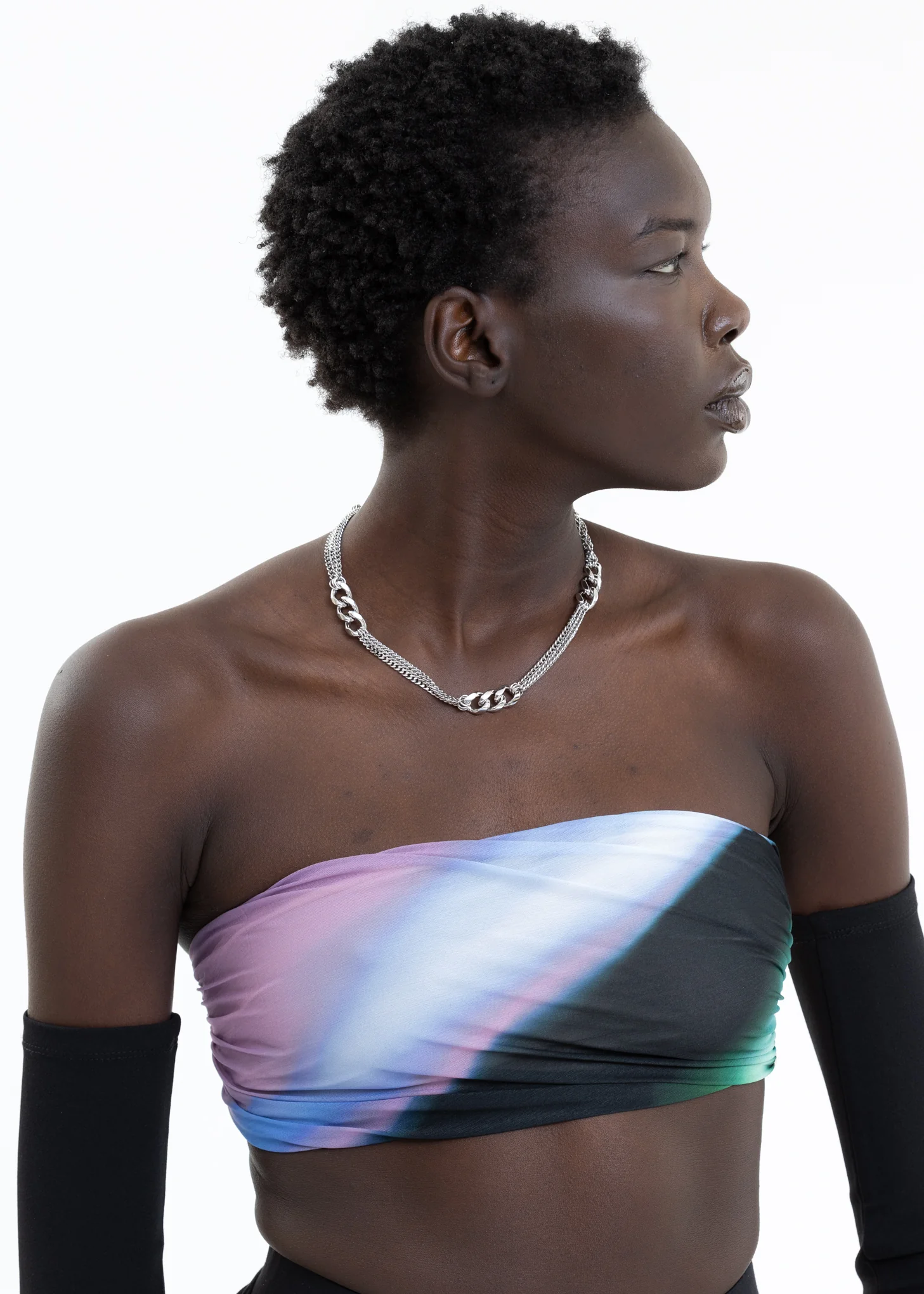Silver Chains And Cuban Lock Necklace - Image 2