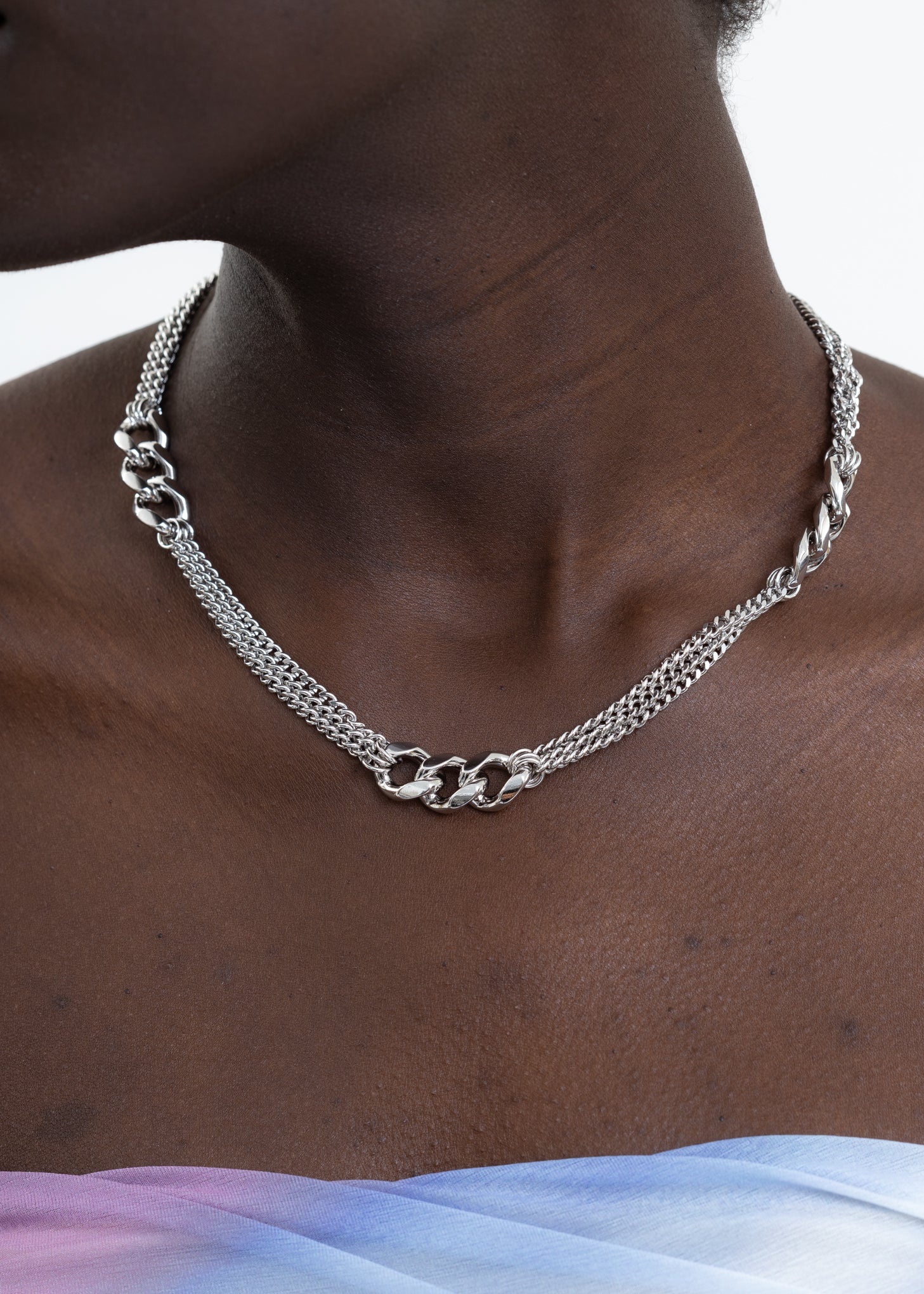 Silver Chains And Cuban Lock Necklace - Image 3