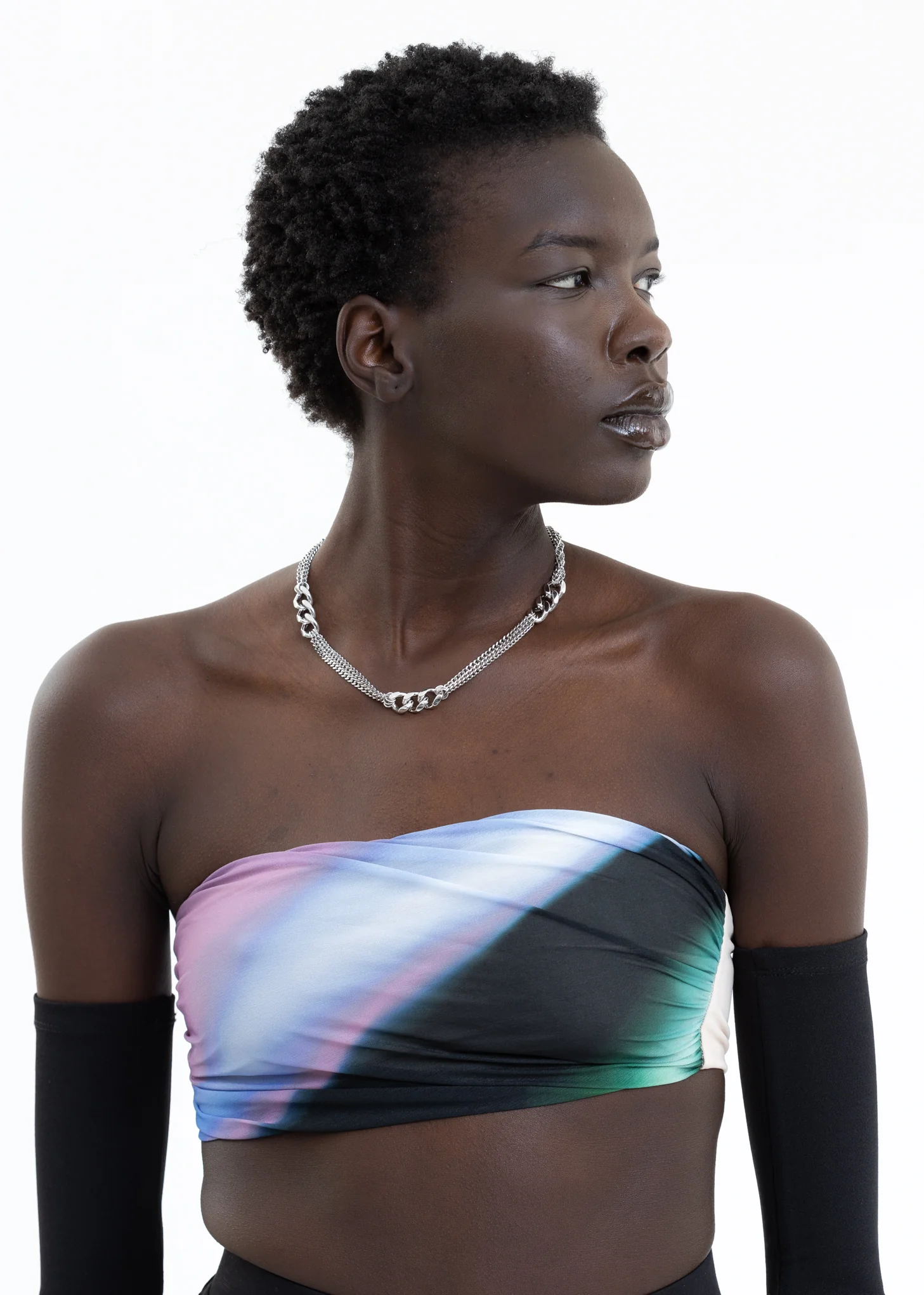 Silver Chains And Cuban Lock Necklace - Image 4