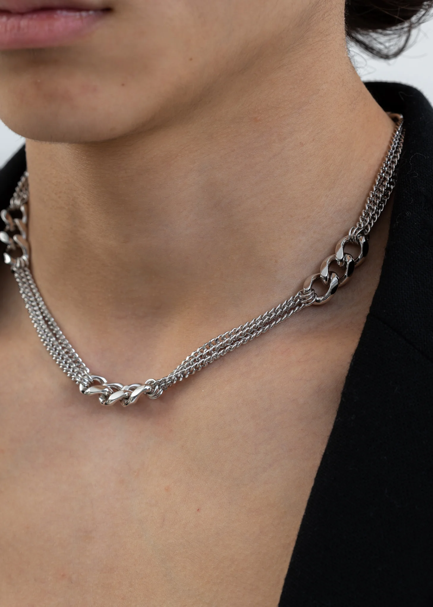 Silver Chains And Cuba Lock Necklace - Image 4