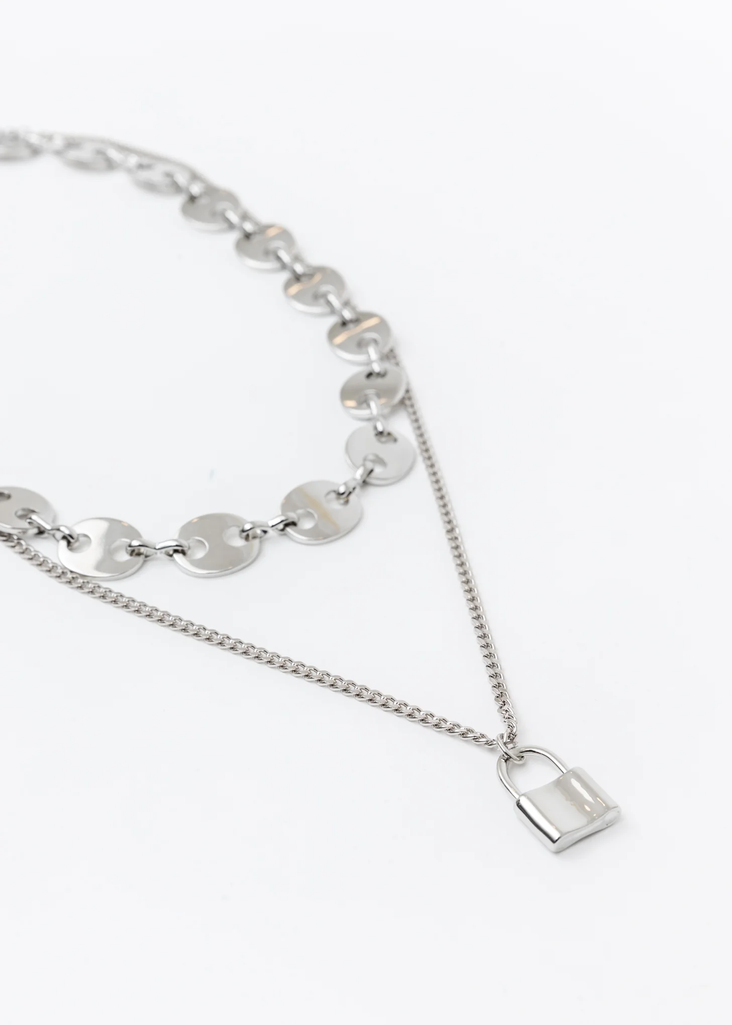 Silver Chains And Lock Necklaces Set - Image 4