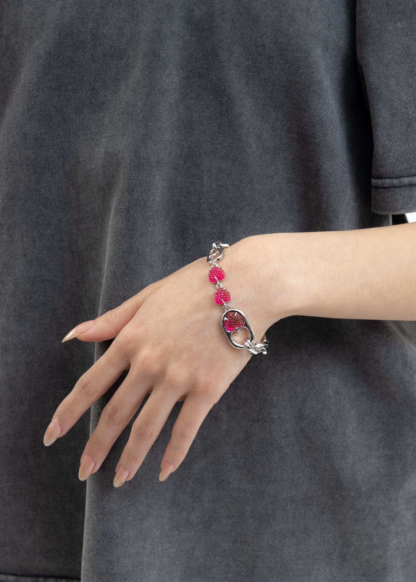 Silver Chains And Pink Heart Bracelets - Image 2