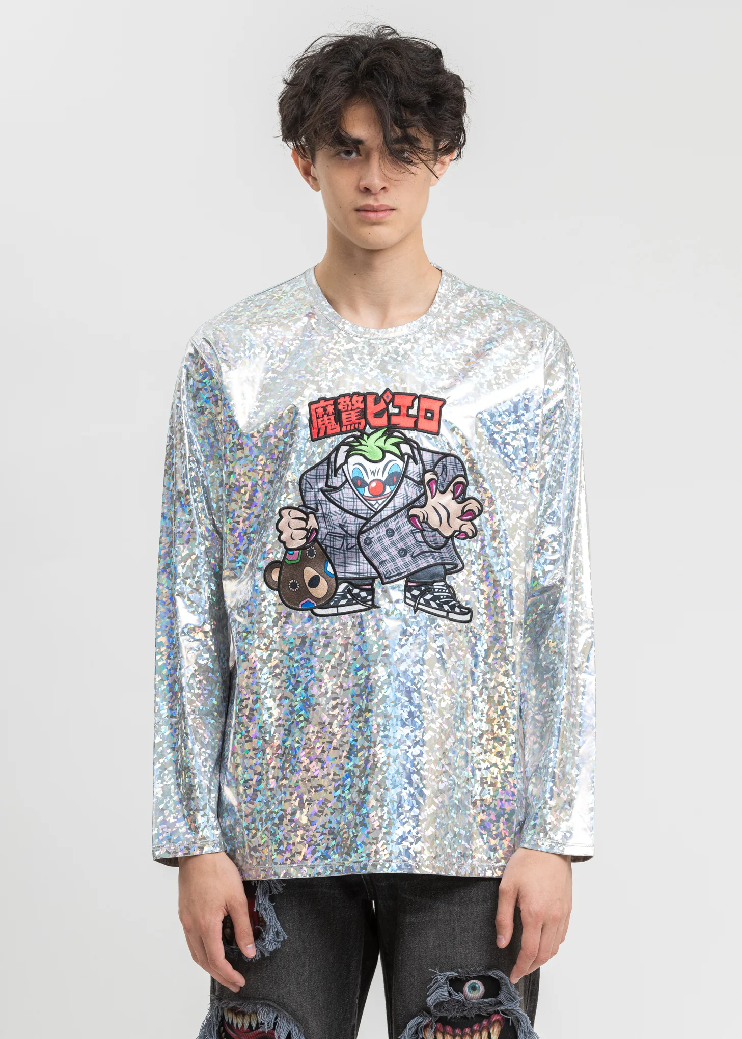 Silver Character Applique Foil Pullover