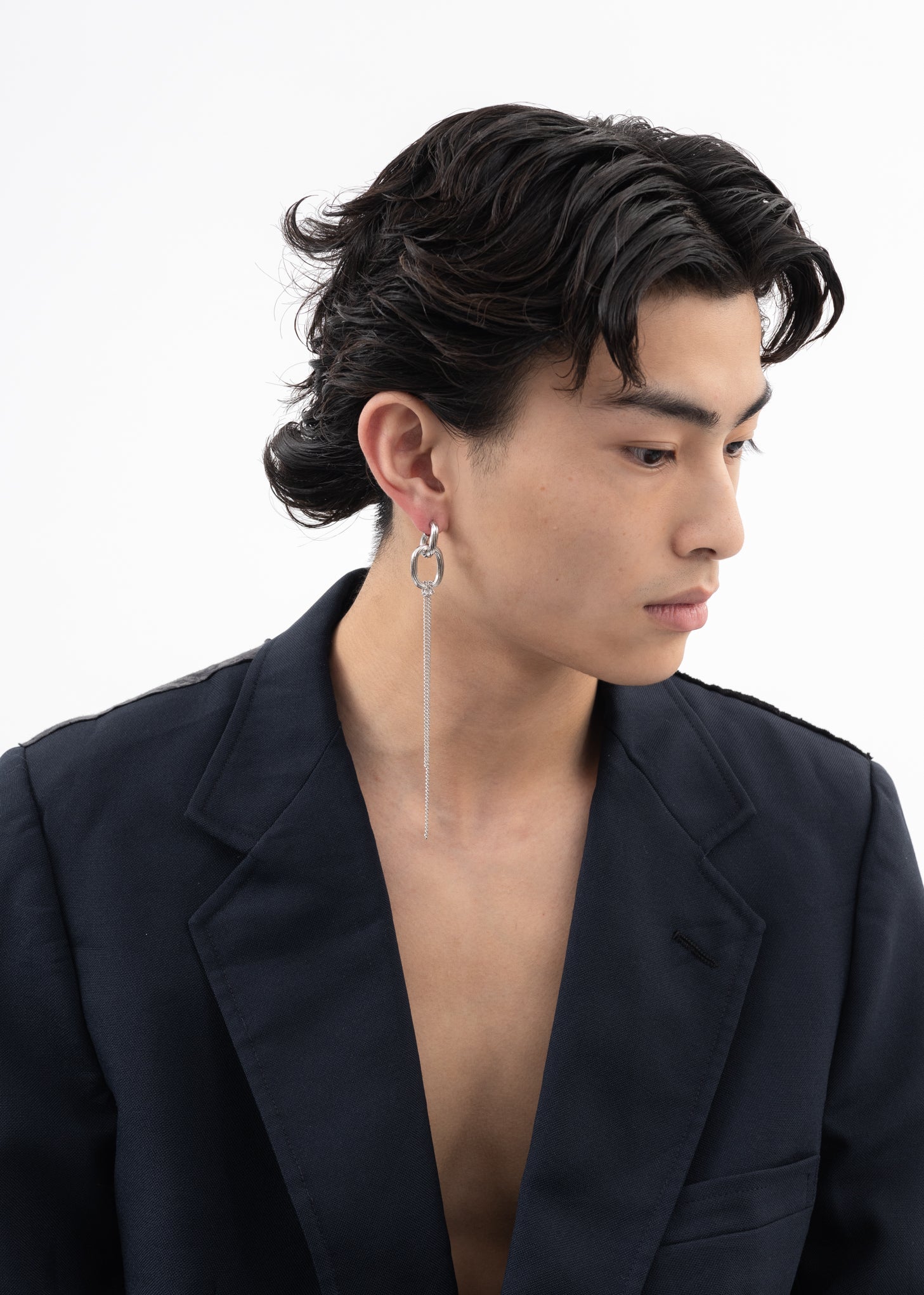 Silver Circle And Chains Earring - Single - Image 2
