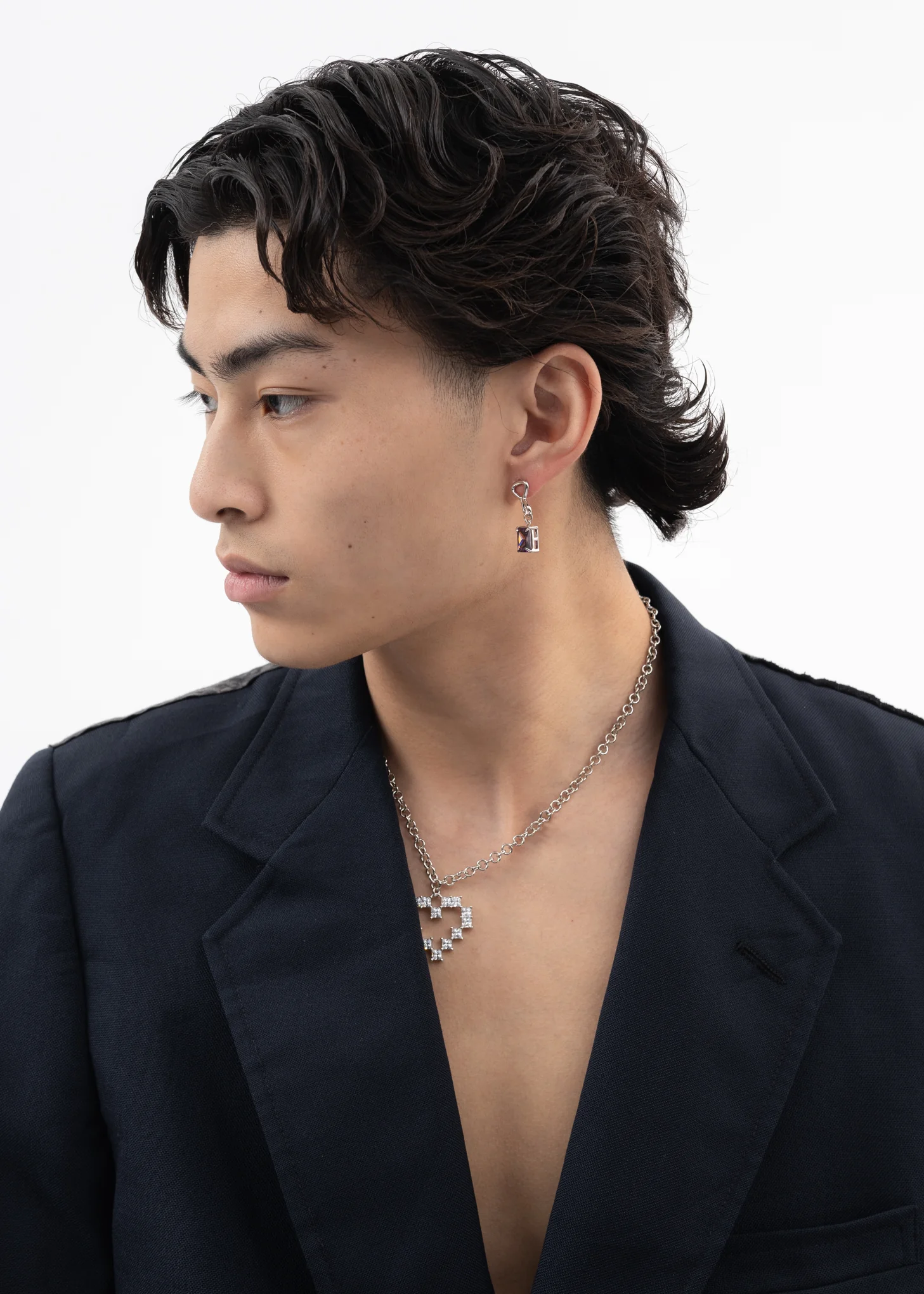 Silver Circle And Purple Stone Earring - Single - Image 3