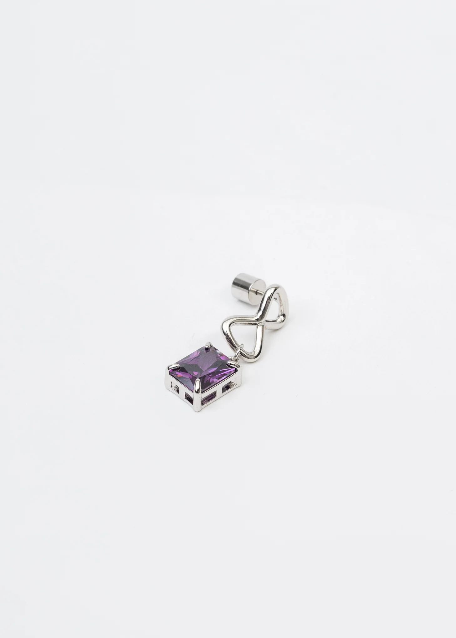 Silver Circle And Purple Stone Earring - Single - Image 4