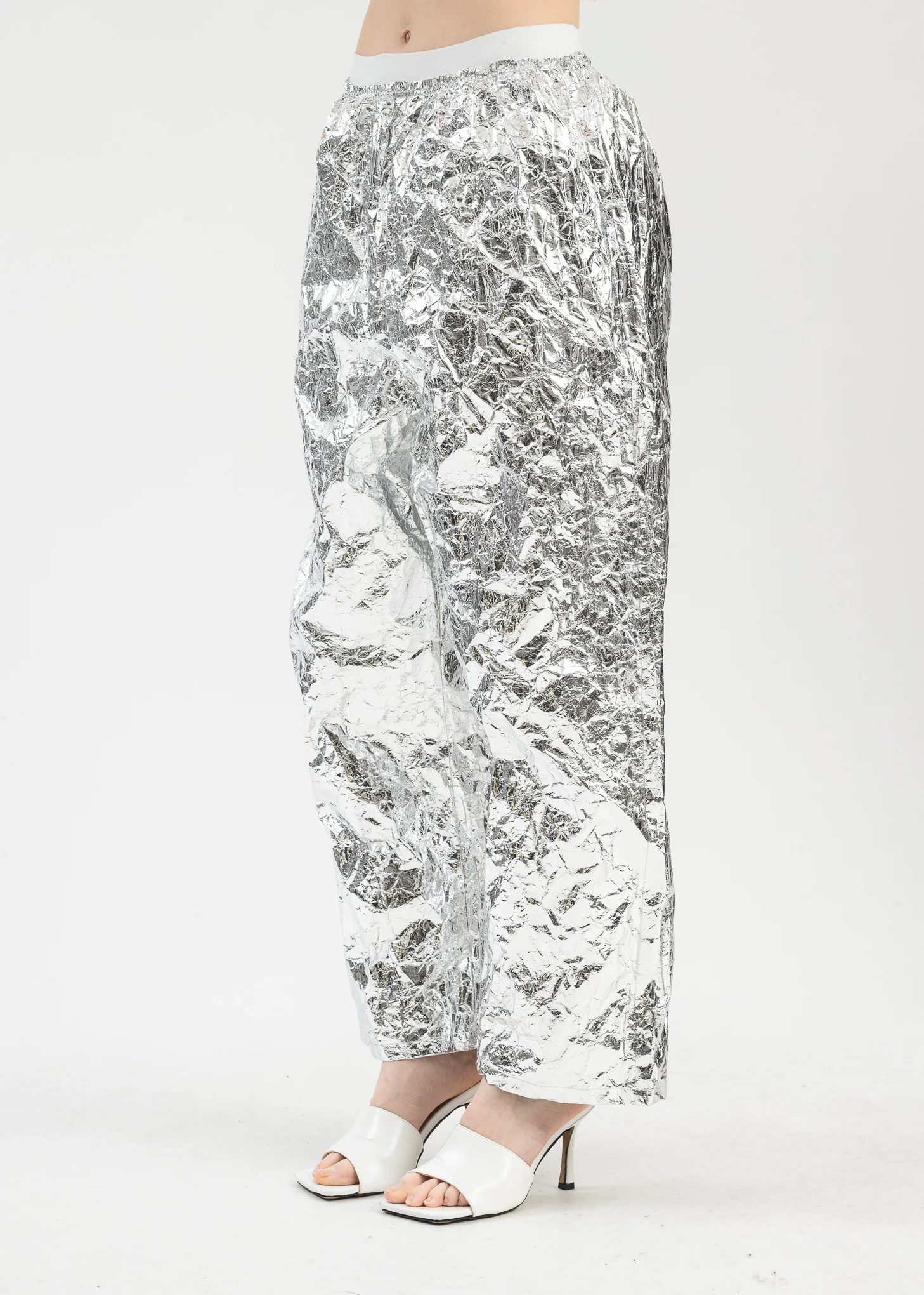 Silver Crinkled Trousers - Image 2