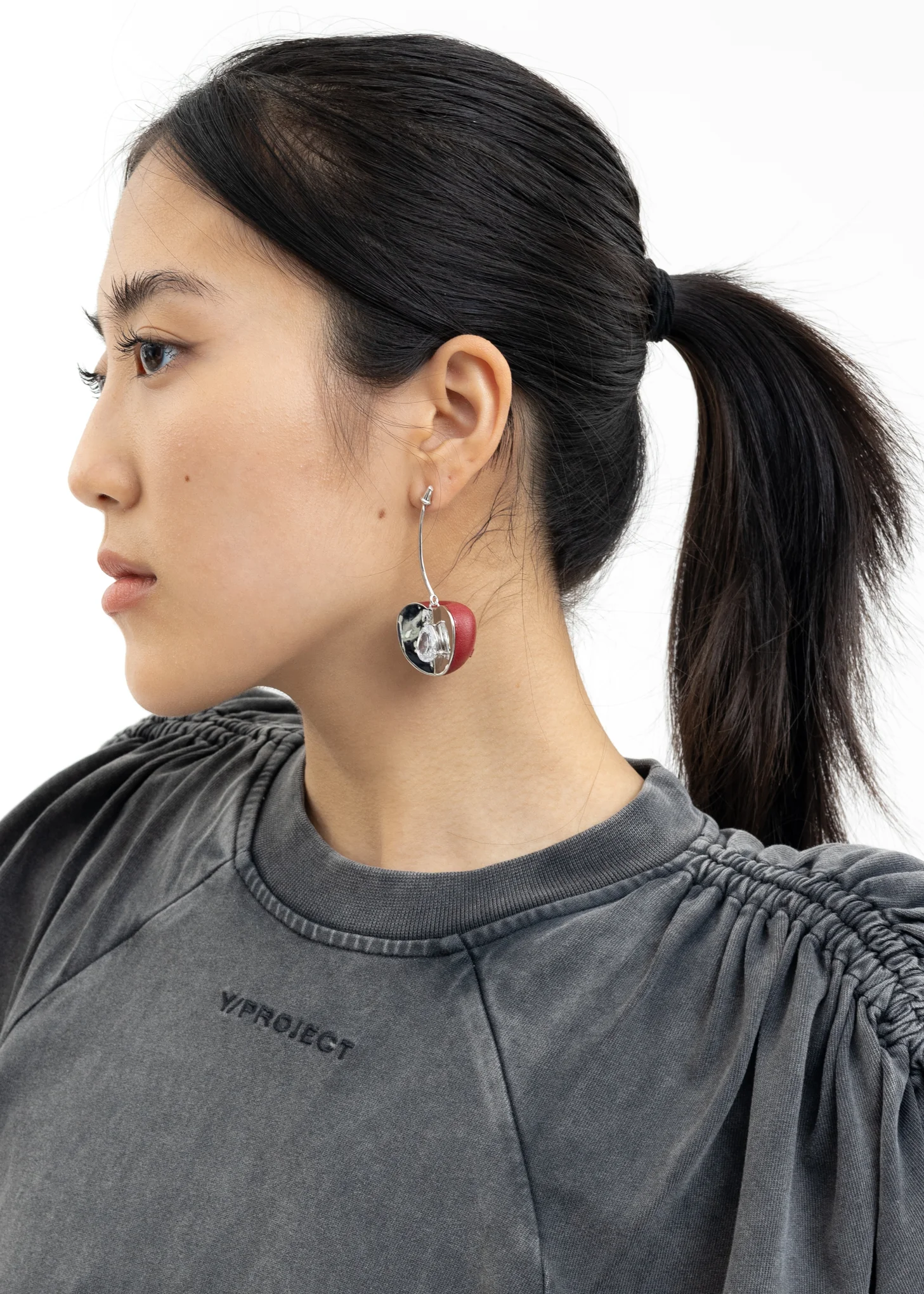 Silver Cut Cherry With Diamond Earring - Single - Image 2