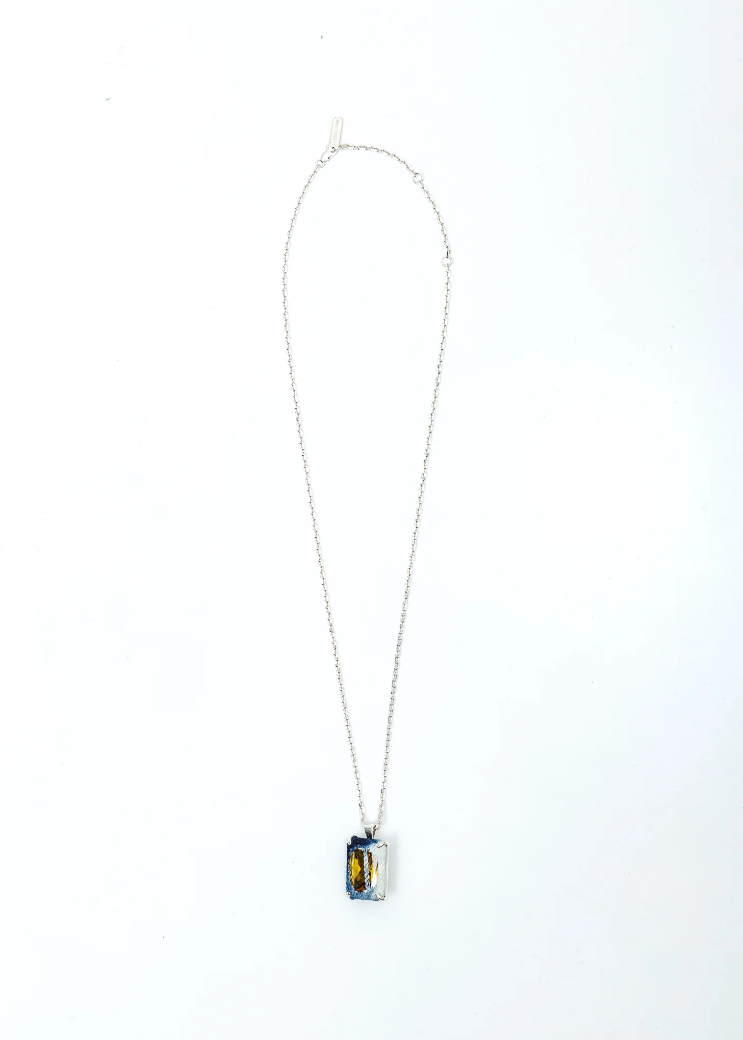 Silver Denim Octagonal Necklace (Blue Denim, Yellow Stone)