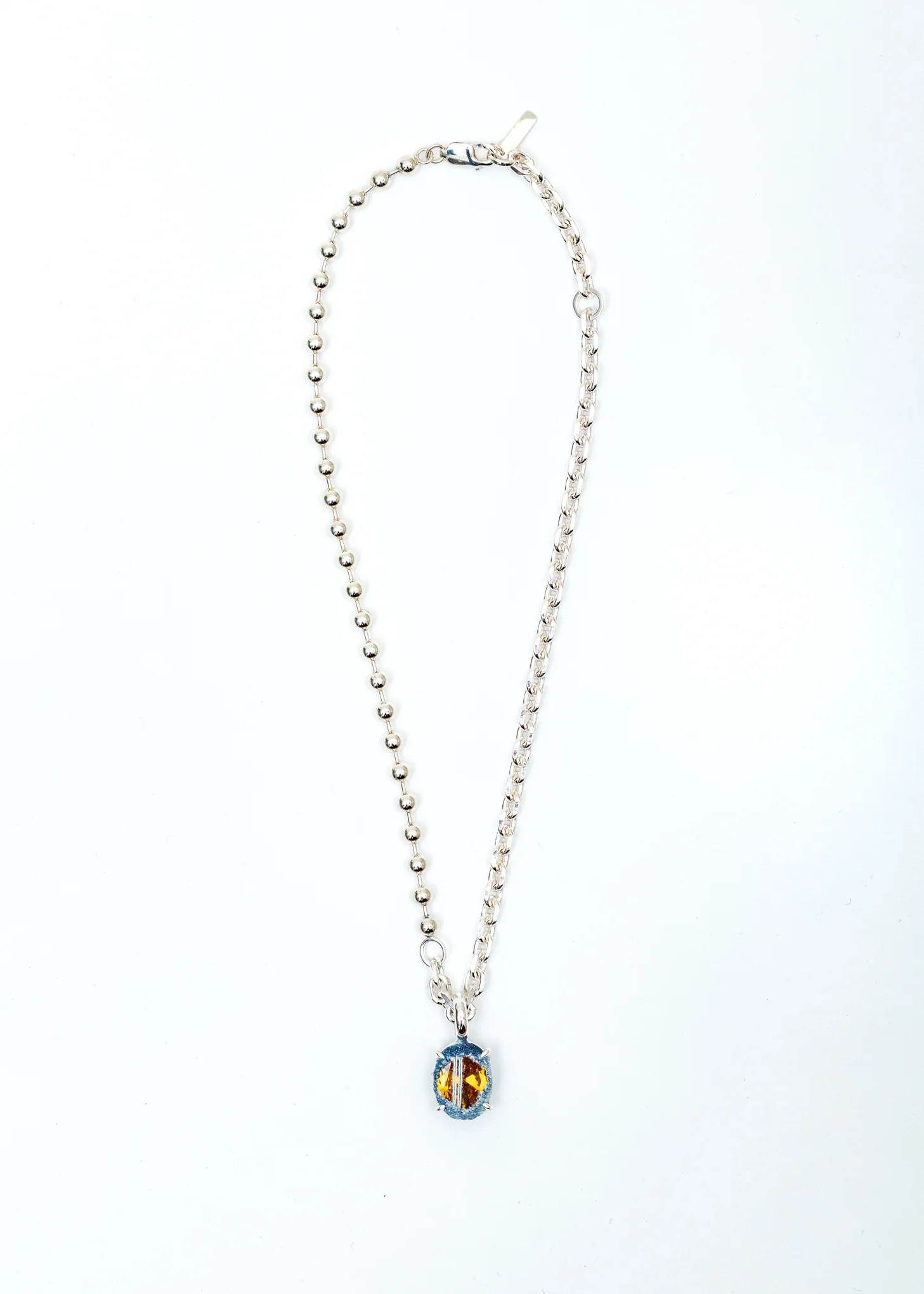 Silver Denim Oval Heavy Choker (Blue Denim, Yellow Stone)