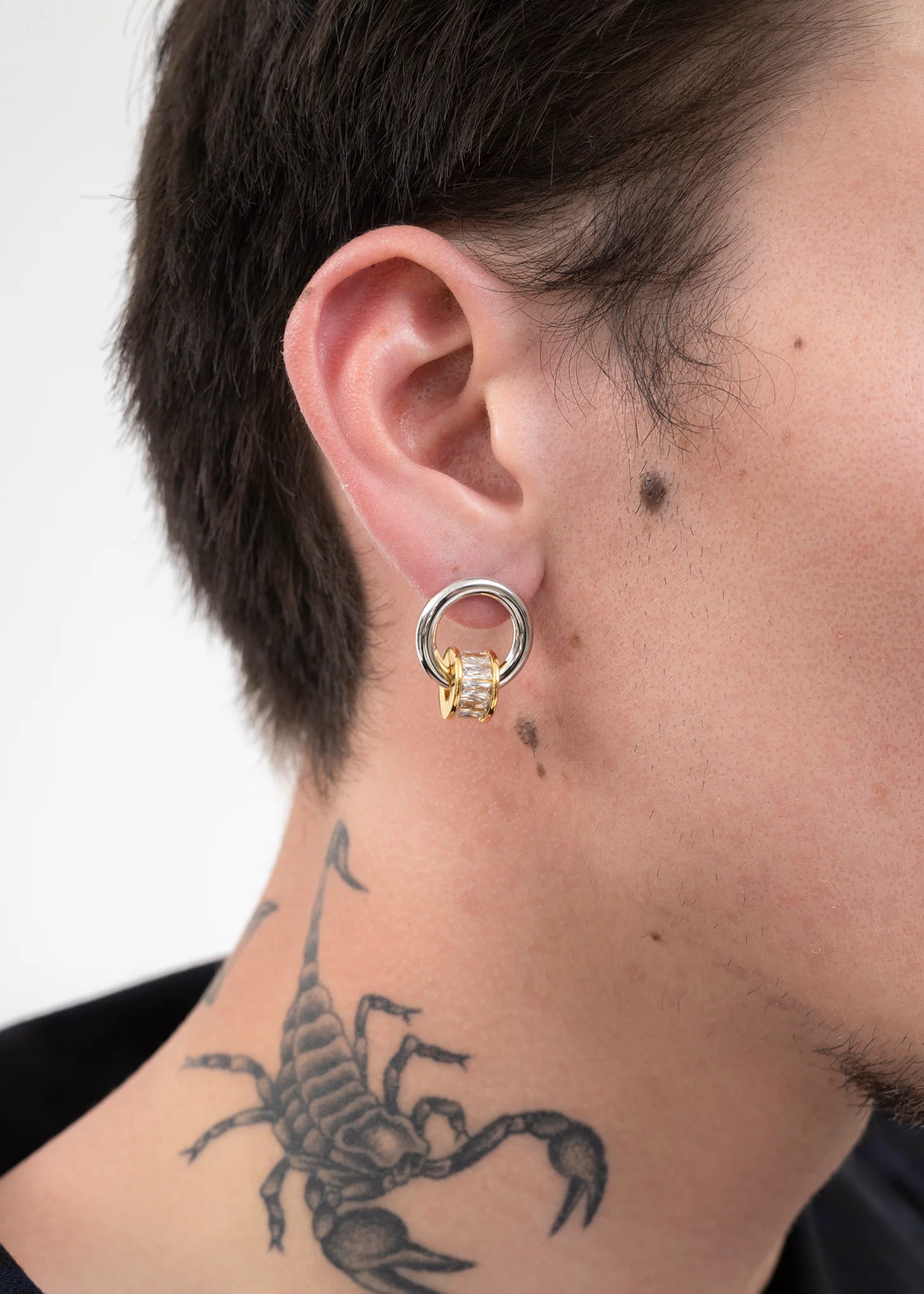 Silver DIAMOND And Gold Earring - Single - Image 2