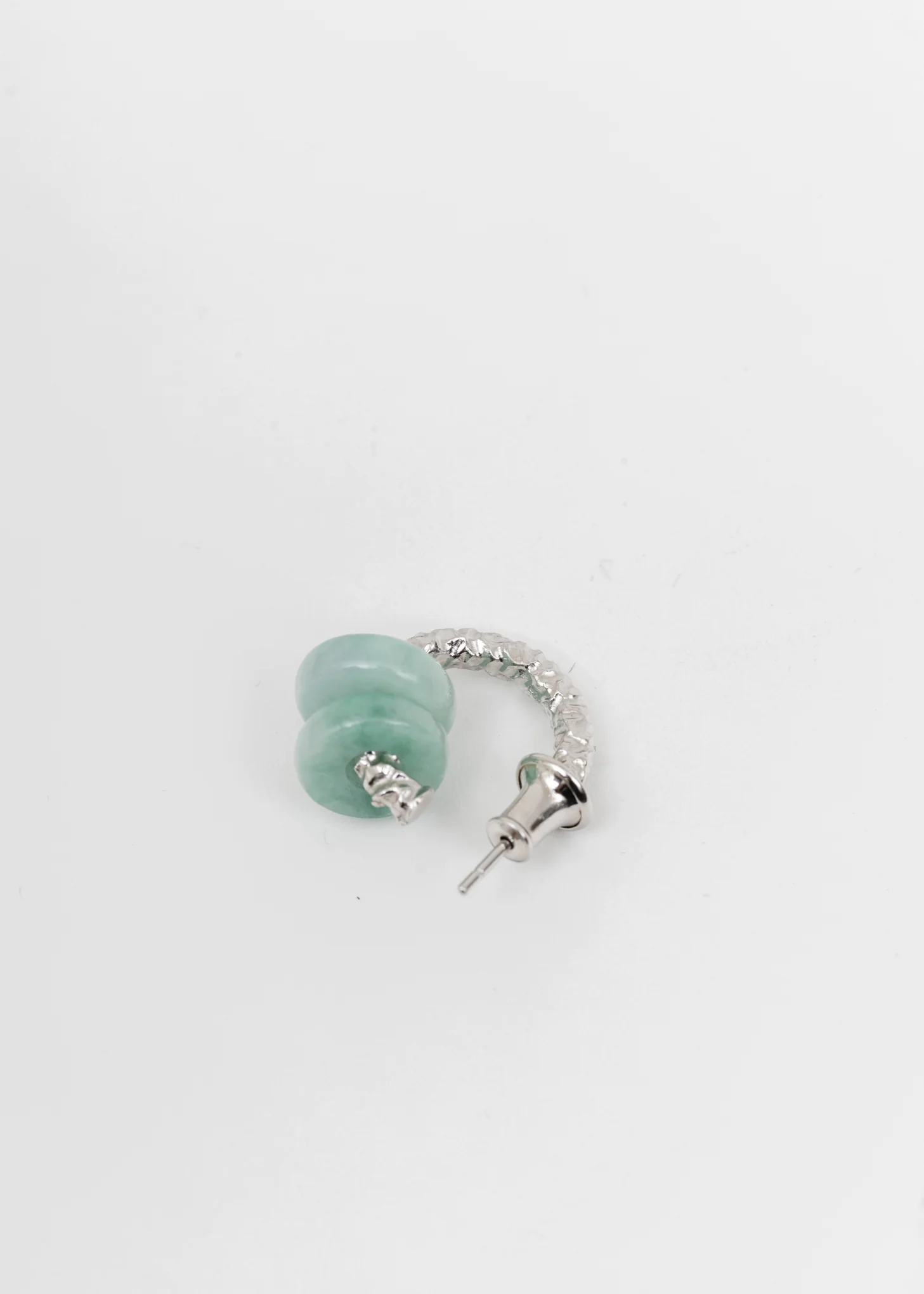 Silver Earring With Green Jade (Single)