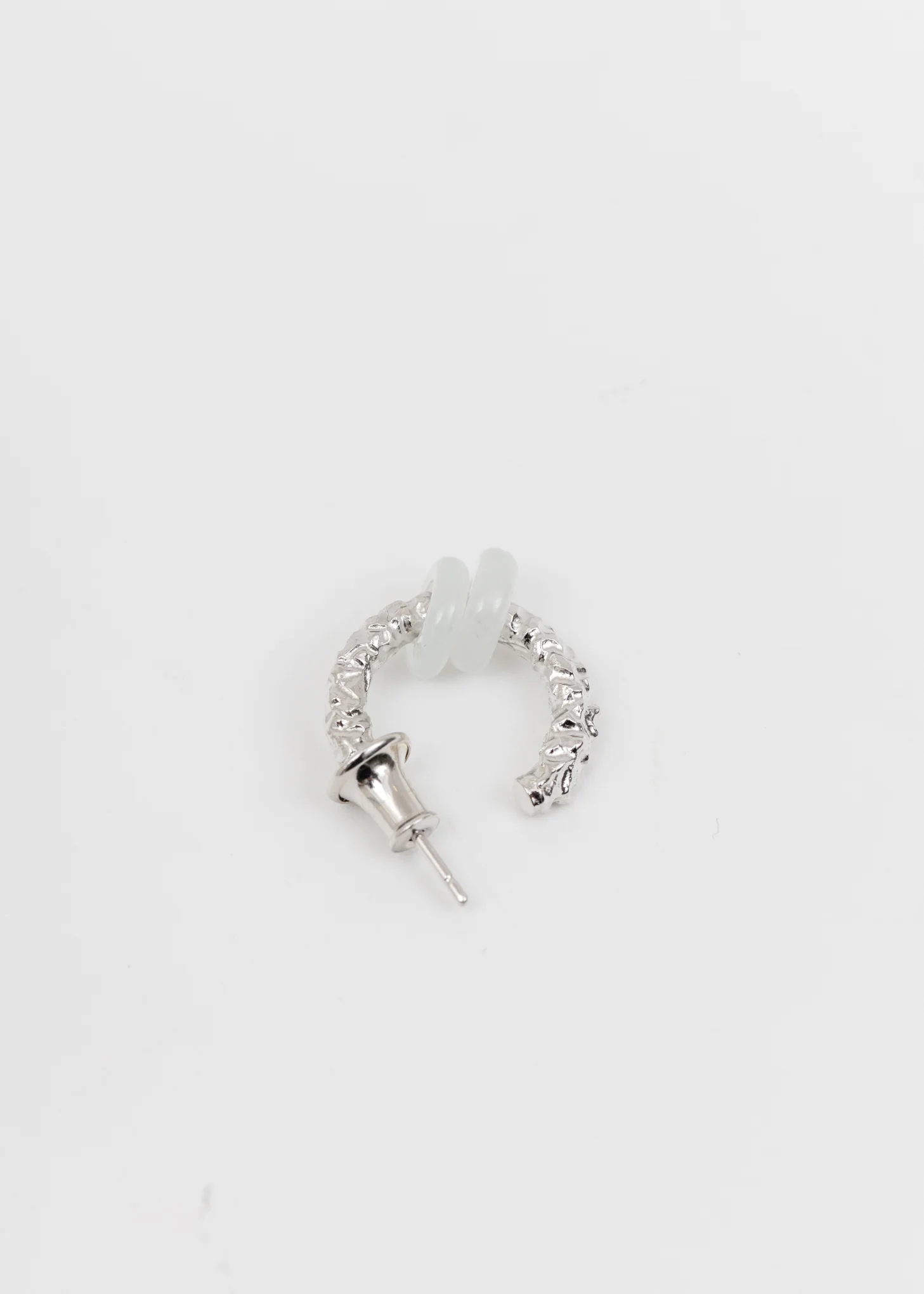 Silver Earring With White Jade (Single)