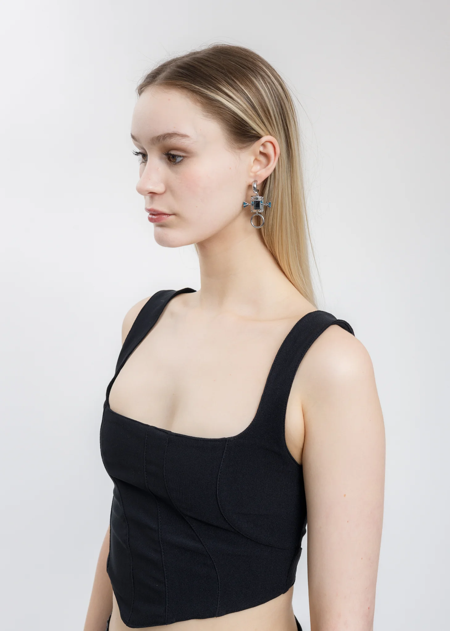 Silver Fake DIAMOND And Blue Stone Earring - Image 2