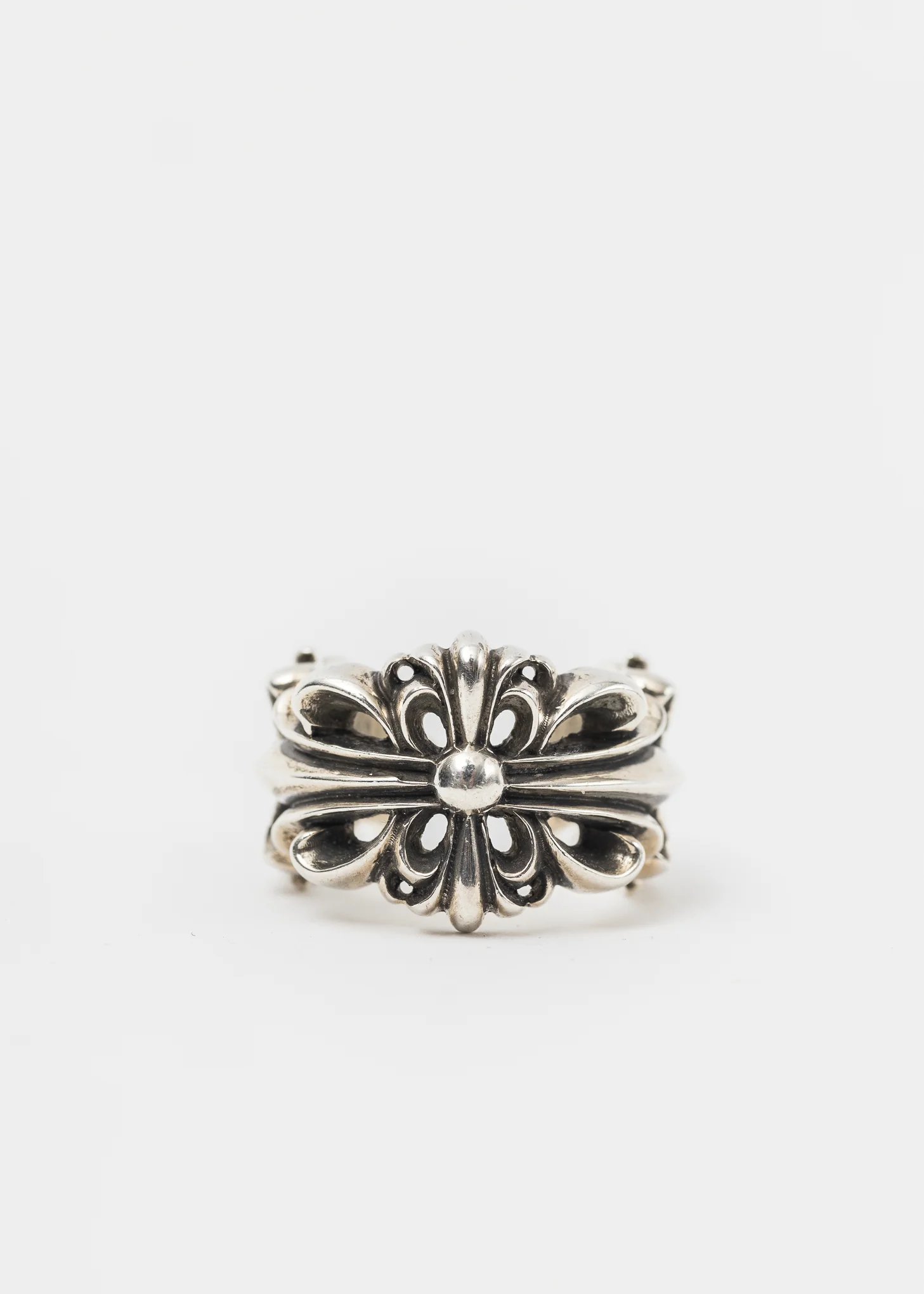 Silver Floral Cross Ring